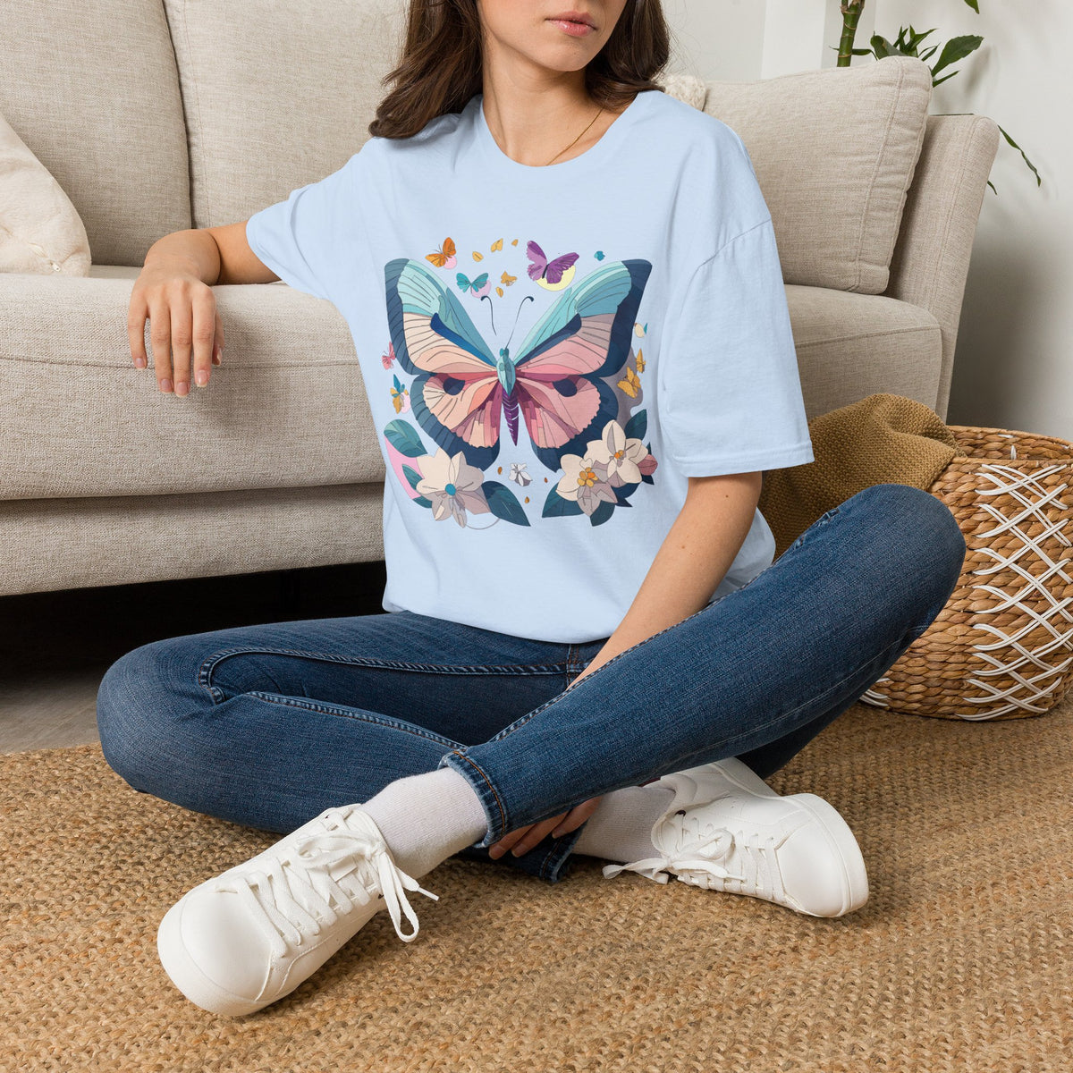 Pastel Butterfly Floral Moths Graphic Design Unisex 100 Cotton Gildan T-Shirt