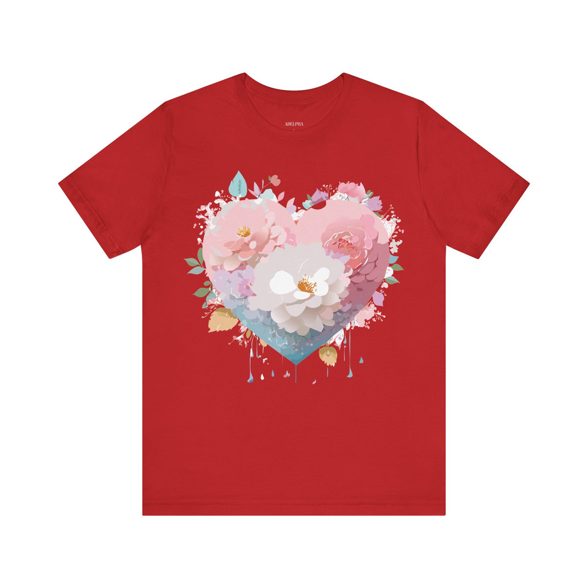 Valentine's Day Graphic Unisex Cotton Bella+Canvas Tee with Floral Art Design d120