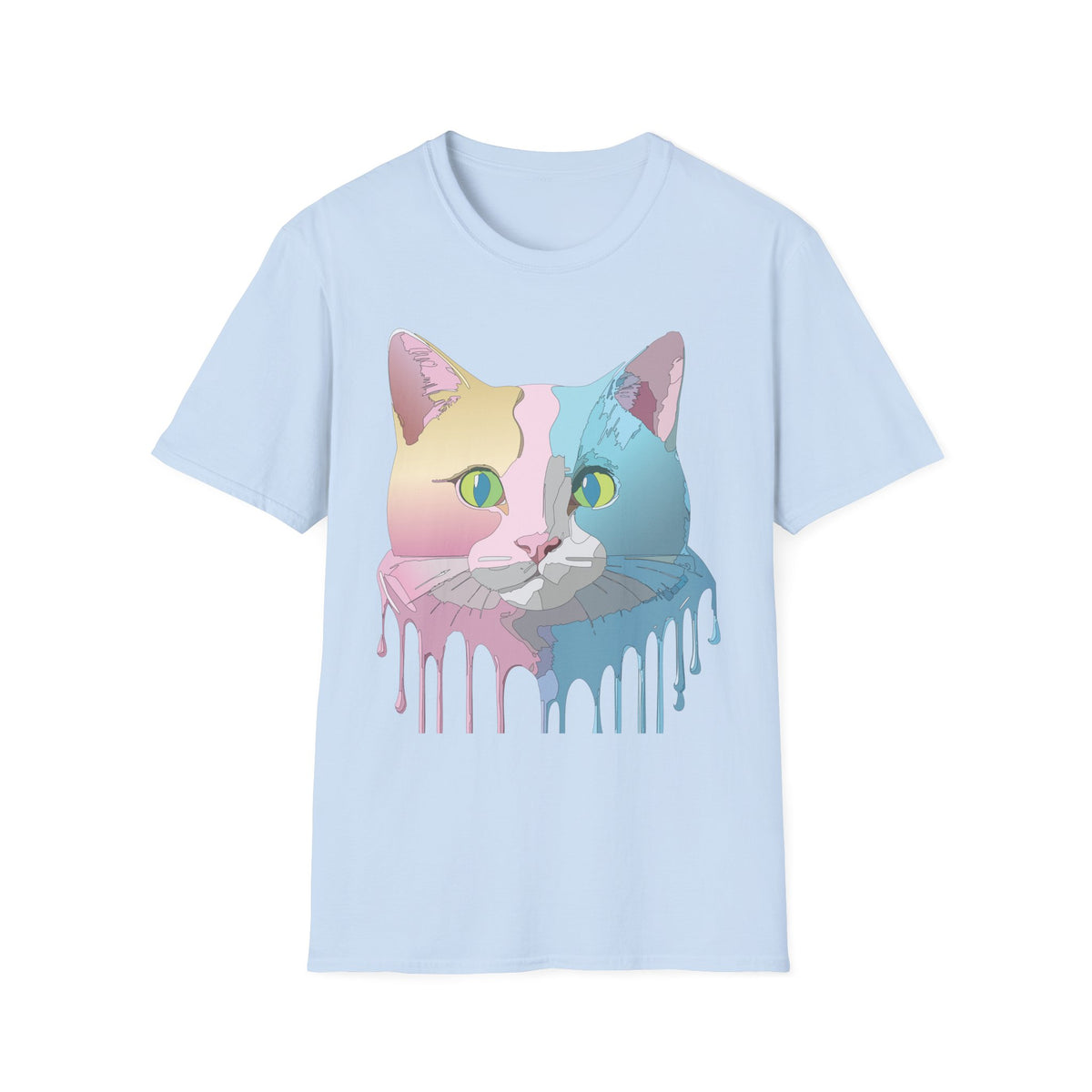 Pastel Pop Art Cat T-Shirt | Colorblock Kitty Face