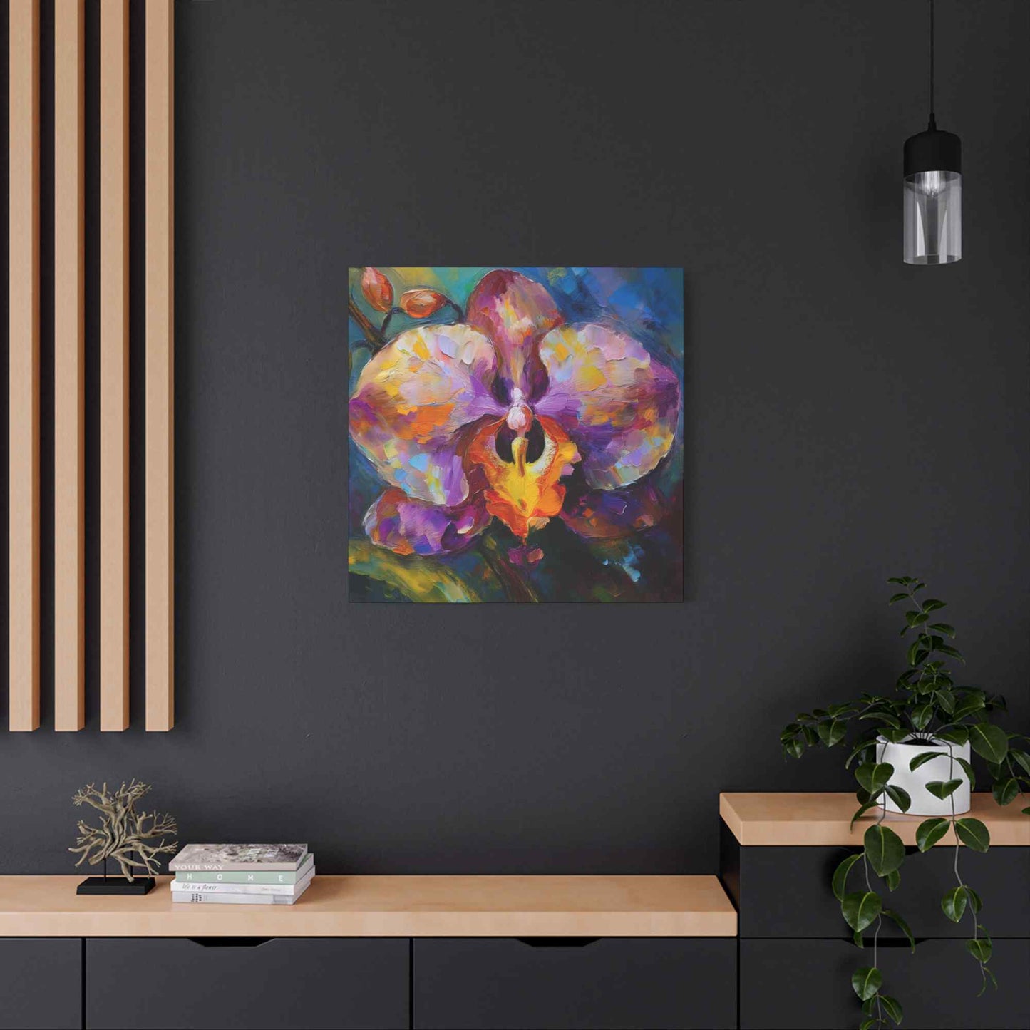 Purple Orchid Print Canvas, Floral Oil Paint Print 20x20, 24x24, 30x30, 32x32, 36x36 Art Design Pine-Wood Inner Frame MC-130