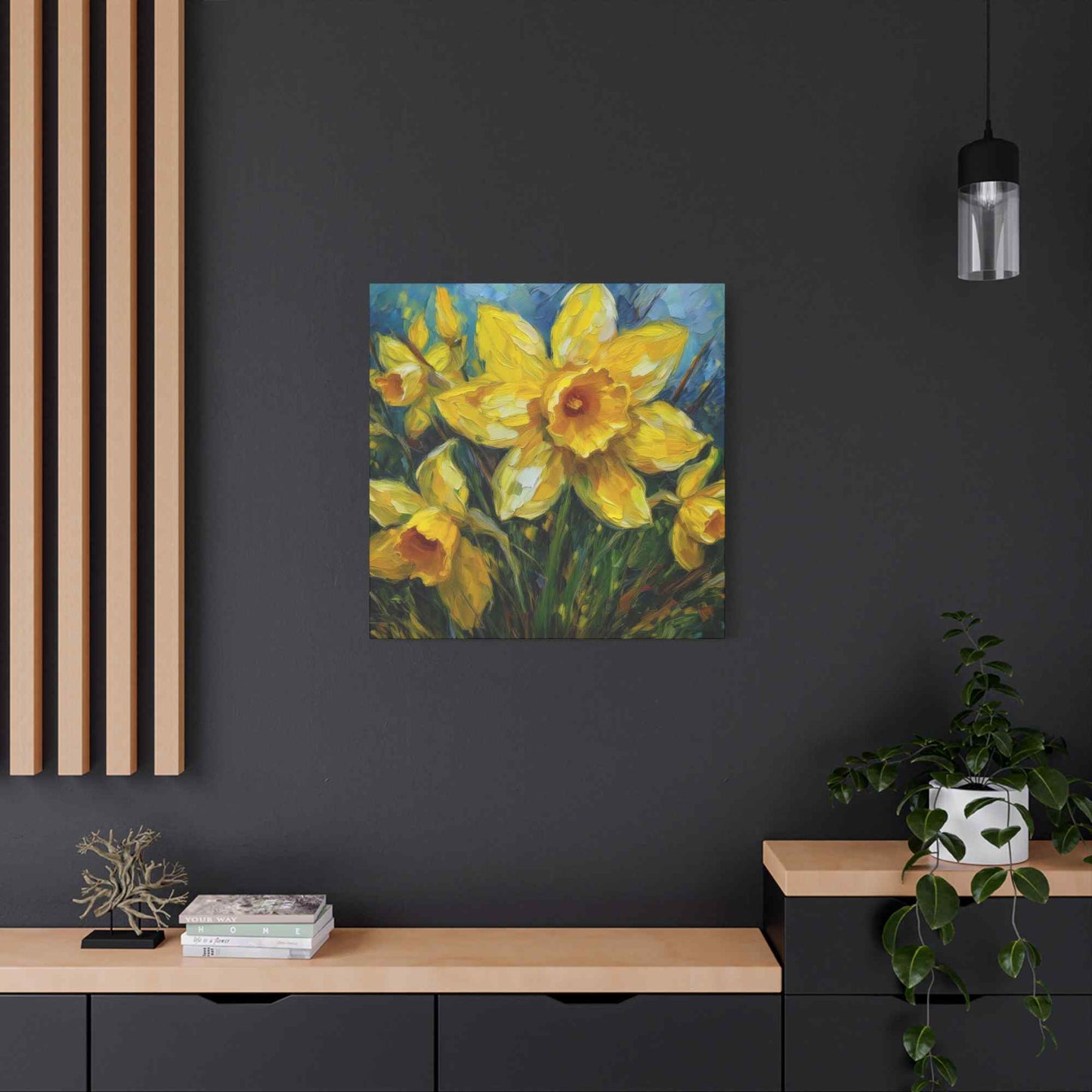 Narcissus Print Canvas, Floral Oil Paint Print 20x20, 24x24, 30x30, 32x32, 36x36 Art Design Pine-Wood Inner Frame MC-178