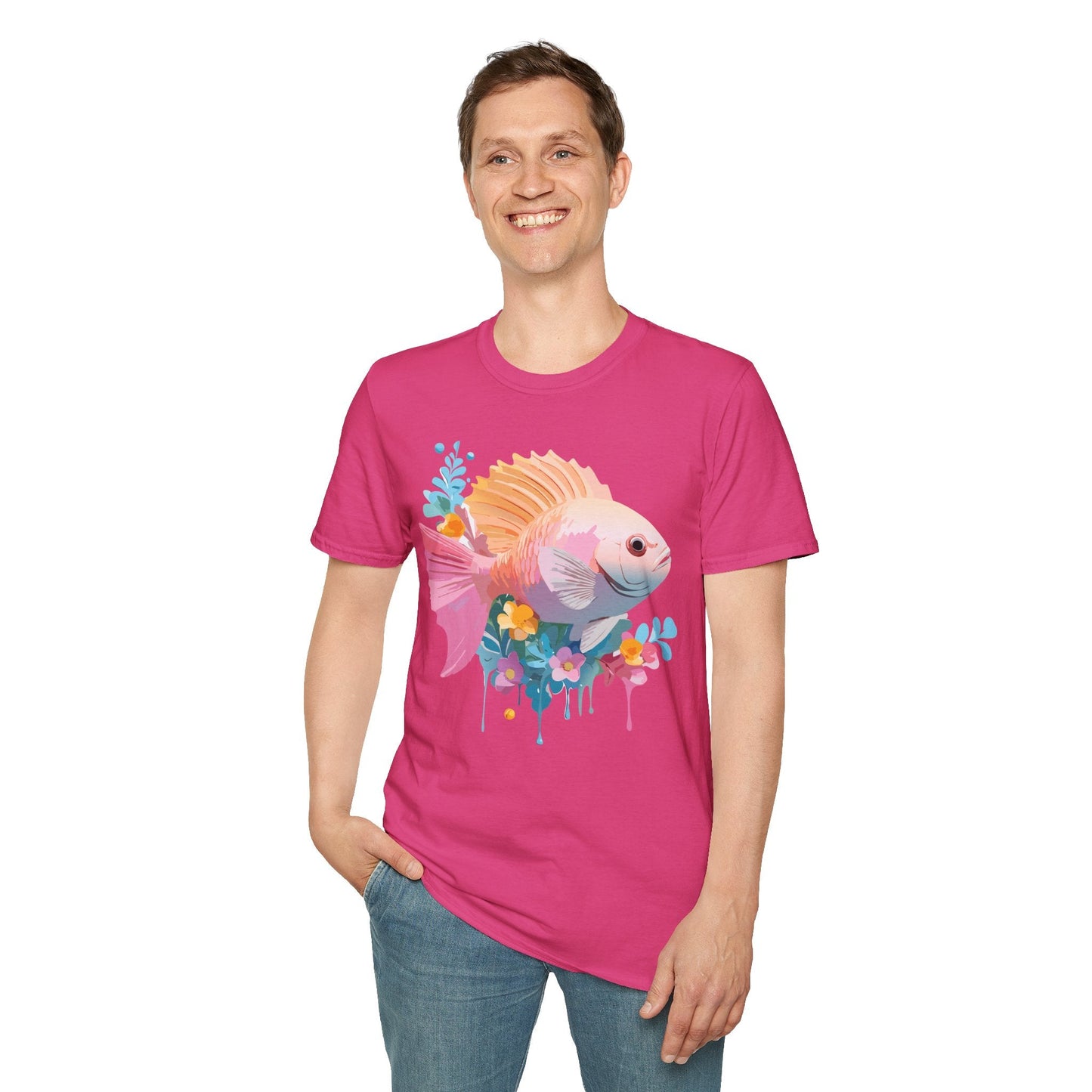 Fish Art Design Graphic Tee Shirt Unisex Softstyle Cotton Short Sleeve Comfort Fit Everyday Wear
