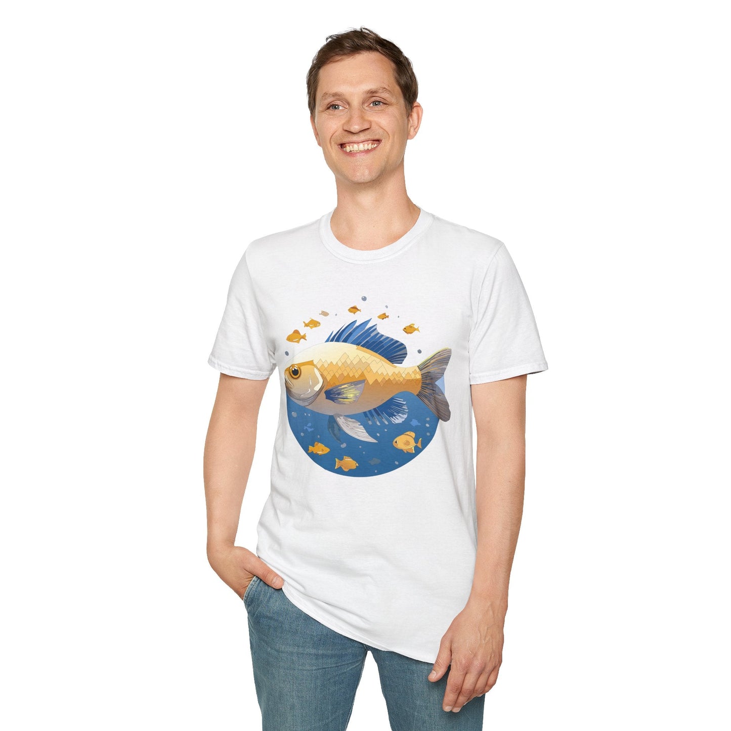 Fish Art Graphic Tee Shirt Unisex Gildan Softstyle 64000 100 Percent Ring Spun Cotton