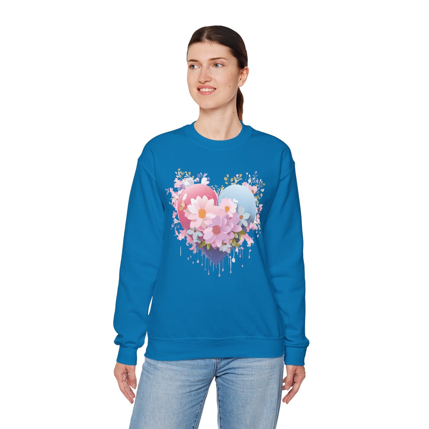 Floral Heart Unisex Crewneck Sweatshirt Gildan 18000 Heavy Blend 50 Cotton 50 Polyester
