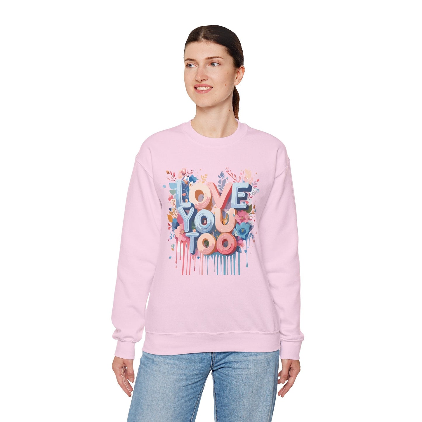 Floral Love Sweatshirt Unisex Valentine Day Crewneck 50 50 Cotton Polyester Cozy Warm Heavy Blend