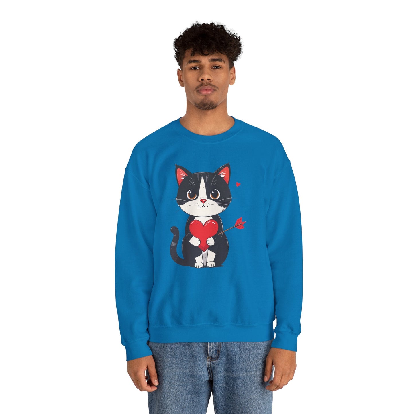 Cat Heart Sweatshirt Unisex Valentines Day Gift Fifty Fifty Cotton Polyester Animal Sweatshirt 18000