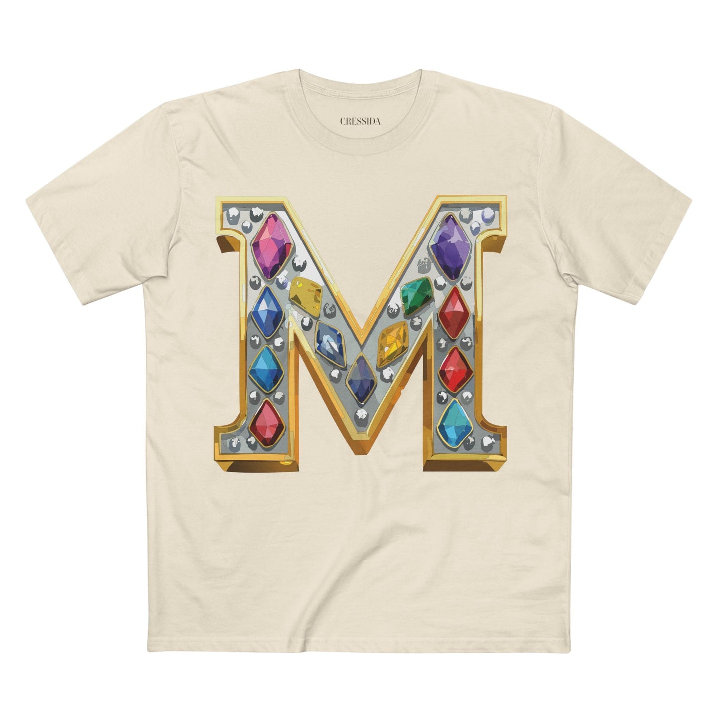 Letter M Graphic Design Tee Unisex 100 Cotton With Antique Gold Letters Artwork T-Shirt