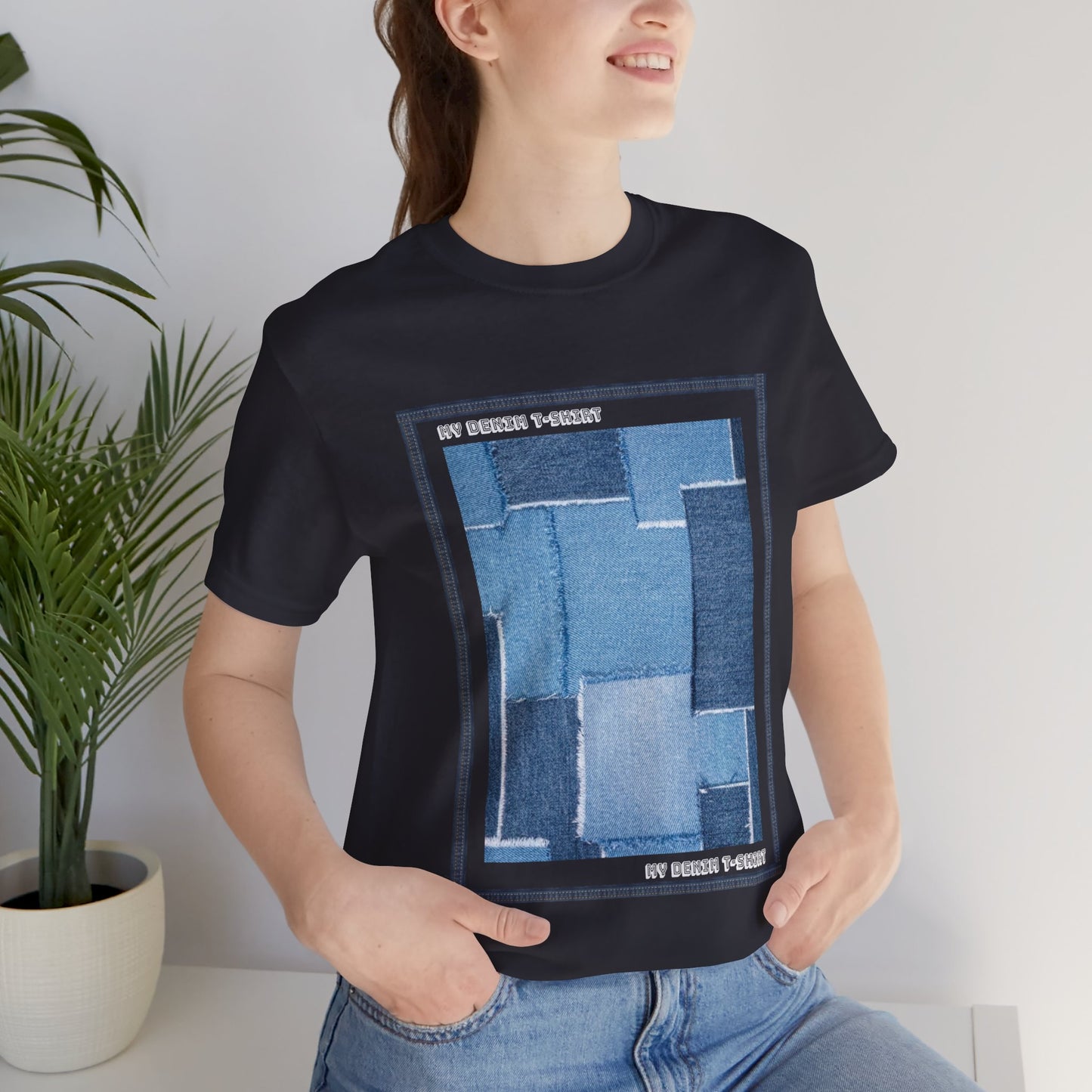 T-shirt unisexe en coton avec imprimé denim