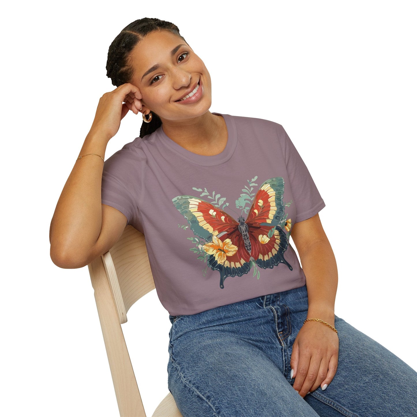 Butterfly T Shirt Unisex Gildan Softstyle 64000 Comfort Monarch Design 100 Percent Cotton