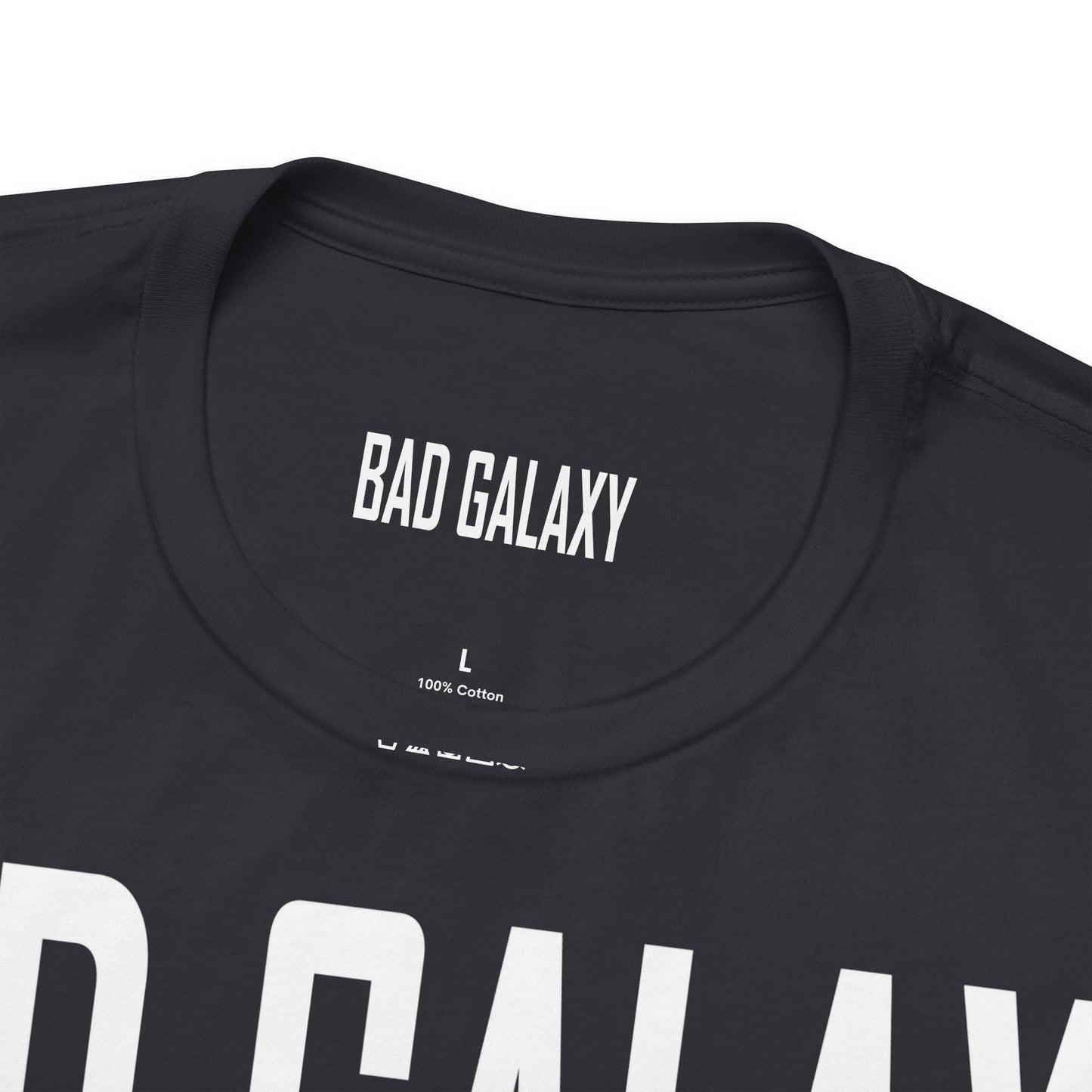 Bad Galaxy Tee Shirt With Red Stamp Made To Order 100 Percent Cotton Eco Friendly Inks USA