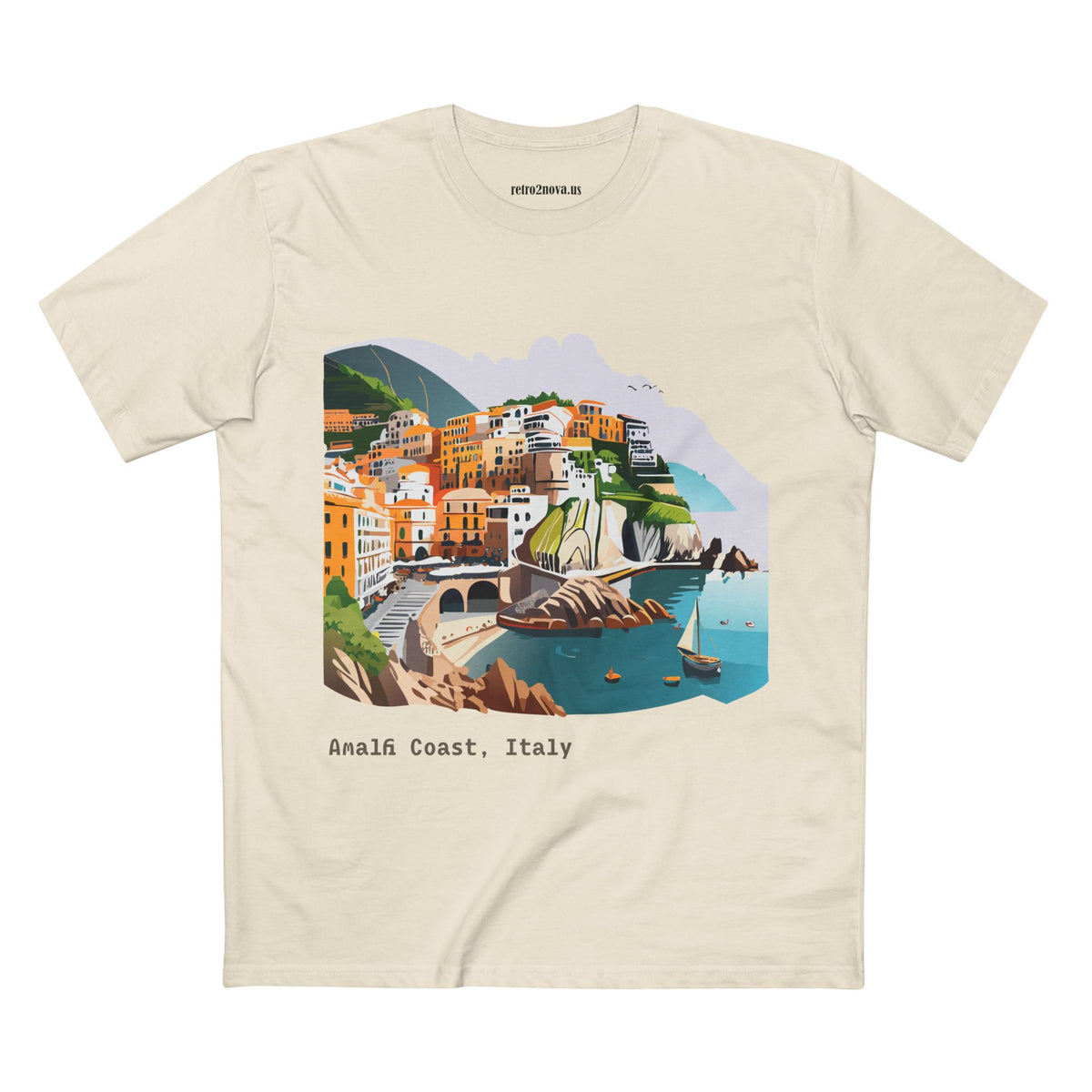 Amalfi Coast Italy Illustration T-Shirt | Coastal Village Seaside Tee
