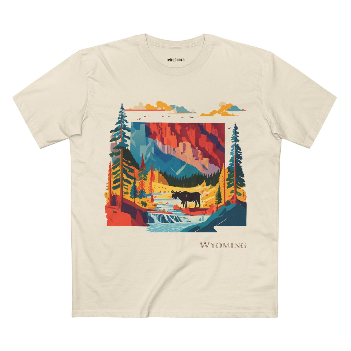 Wyoming Landscape Moose Tee | Vintage National Park Mountain Forest Design