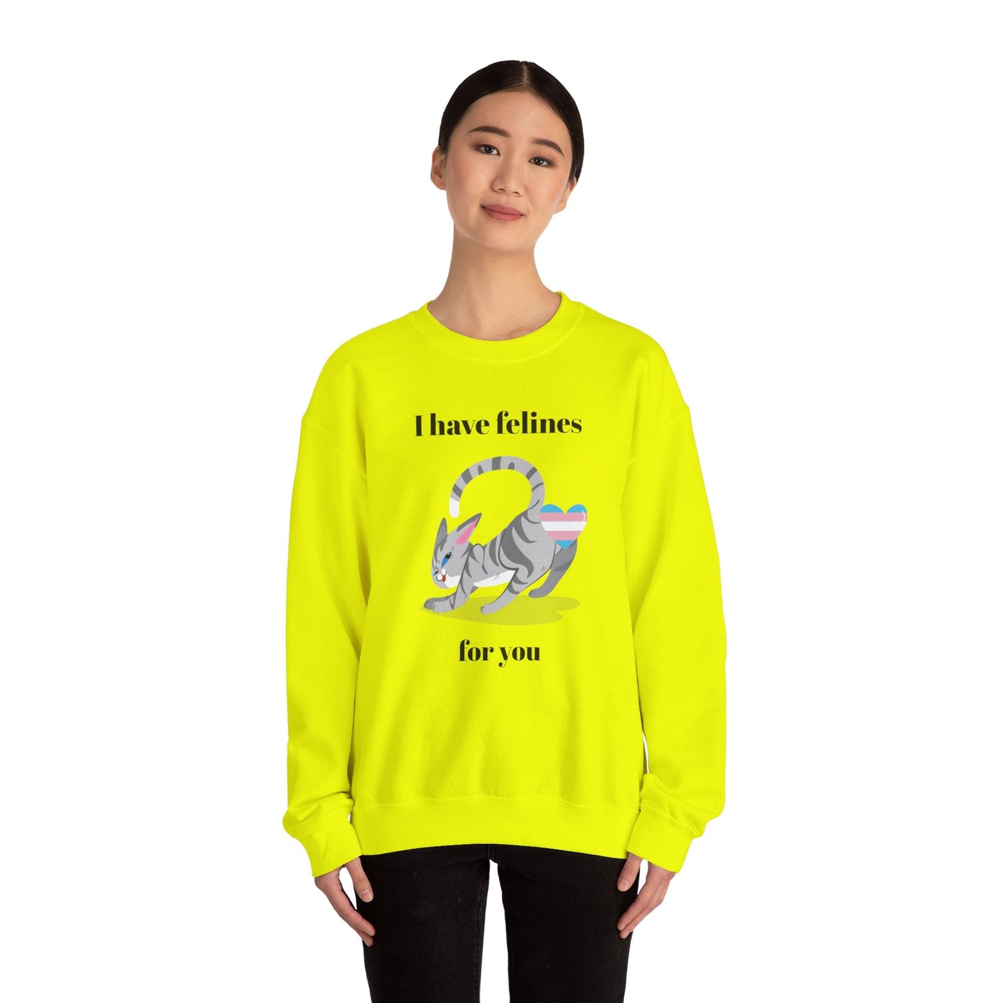 Cat Heart Sweatshirt Unisex Valentine Design 50 50 Cotton Poly Gildan 18000 Crewneck