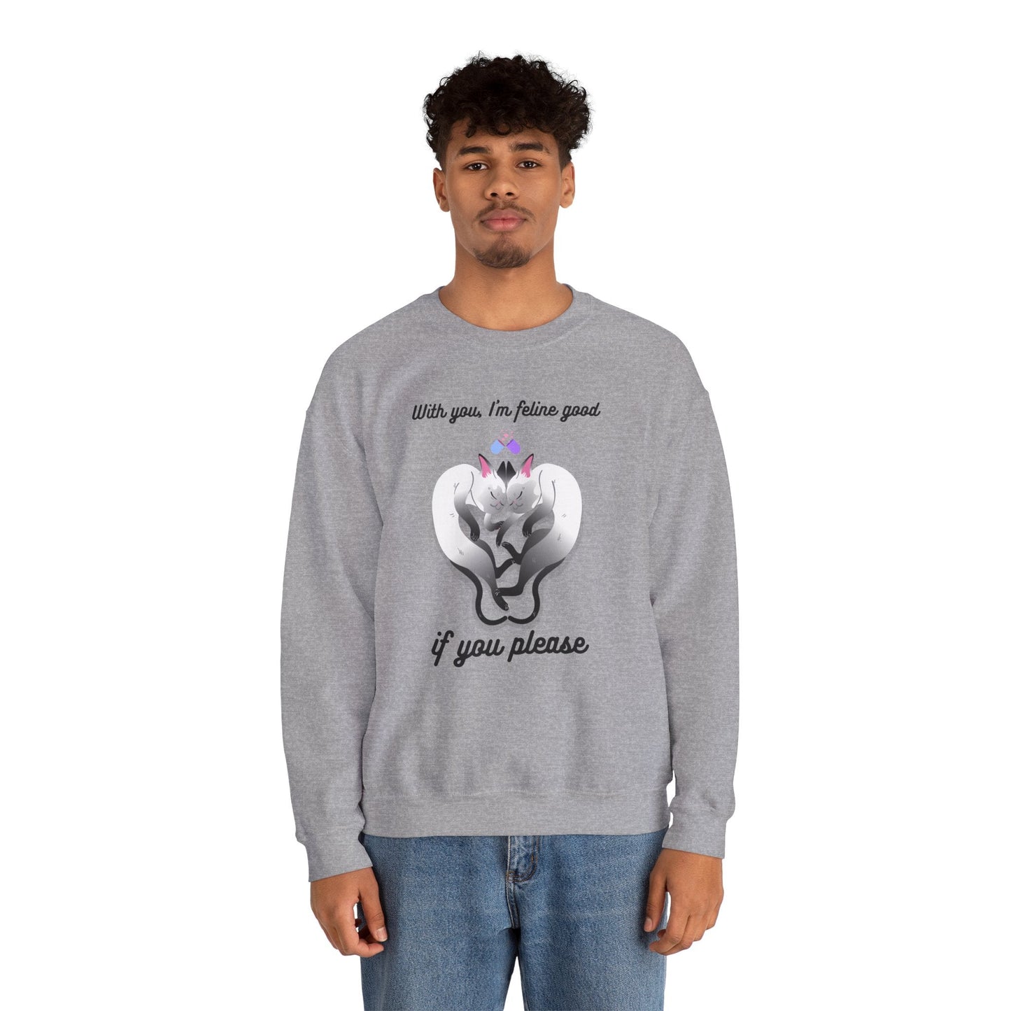 Double Cat Heart Sweatshirt Unisex Fifty Fifty Cotton Poly Valentines Day Sweatshirt