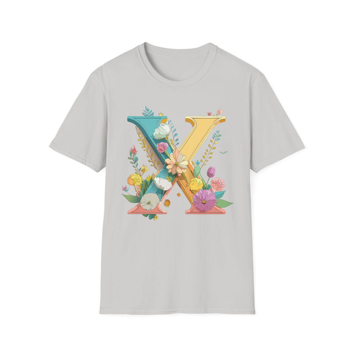 Floral Letter X T-Shirt | Botanical Monogram Initial Tee