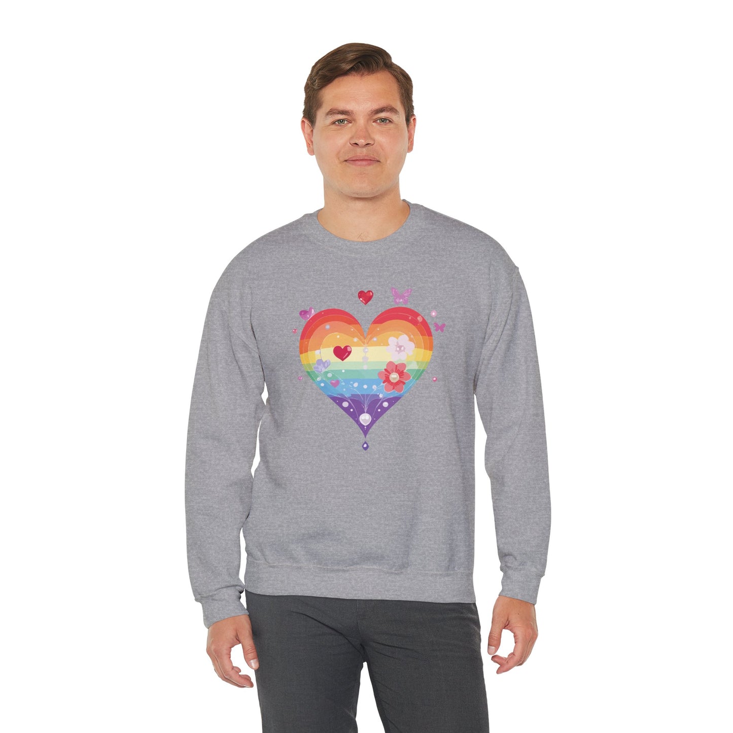 Rainbow Heart Sweatshirt, Floral Heart Sweatshirt, Floral Love Sweatshirt, Valentine's Day Sweatshirt, Rainbow Heart Floral Sweatshirt 115