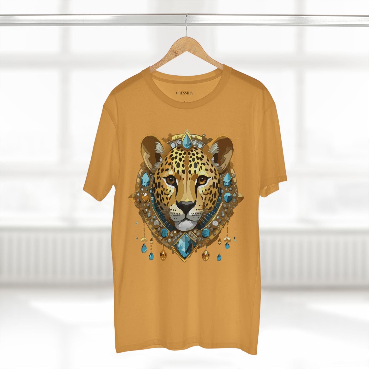 Cheetah Graphic Unisex 100 Cotton Tee With Unique Animal Golden Medallion Art Design 44
