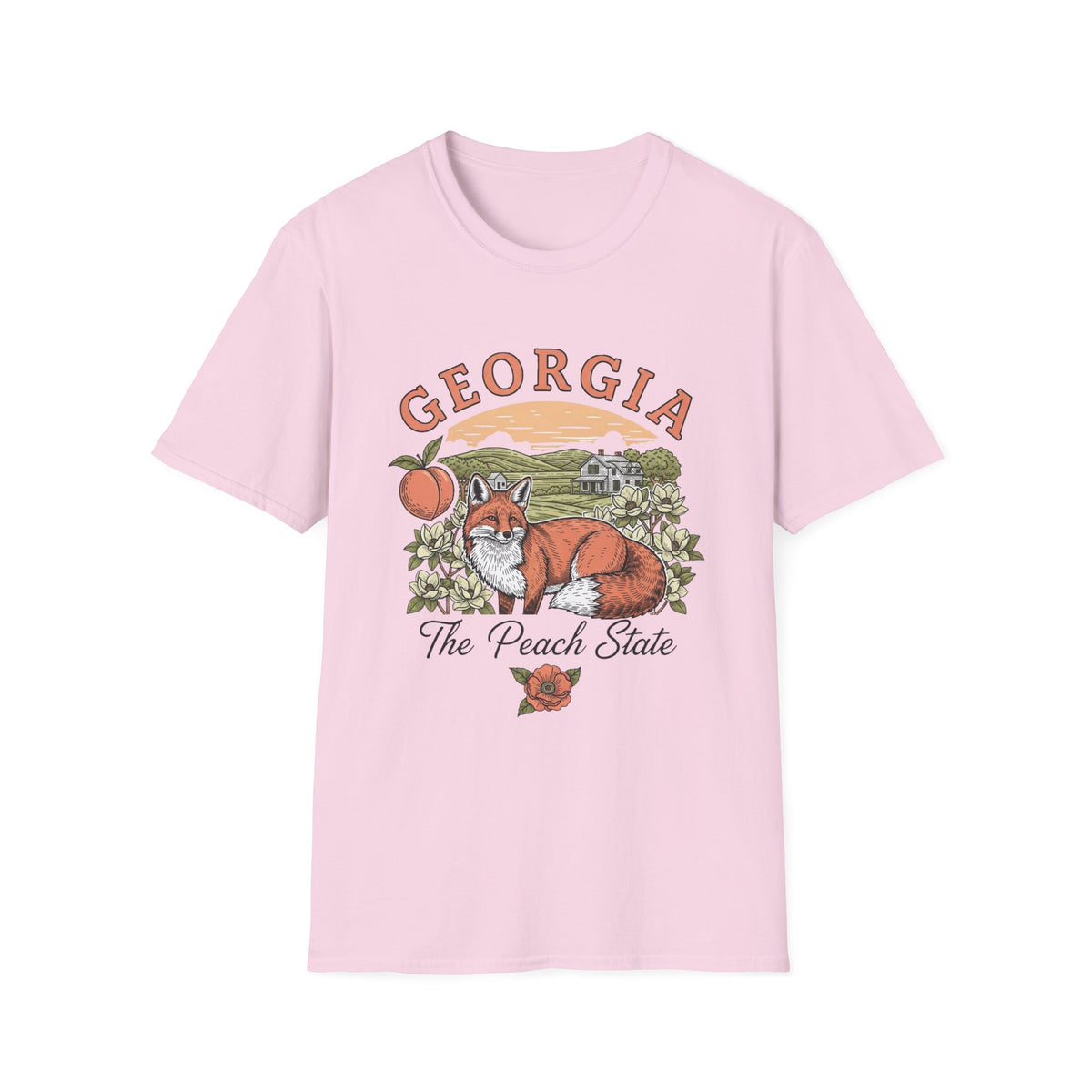 Georgia Fox T-Shirt — The Peach State Vintage Fox Graphic Travel Tourist Graphic Design Unisex 100 Cotton Gildan T-Shirt
