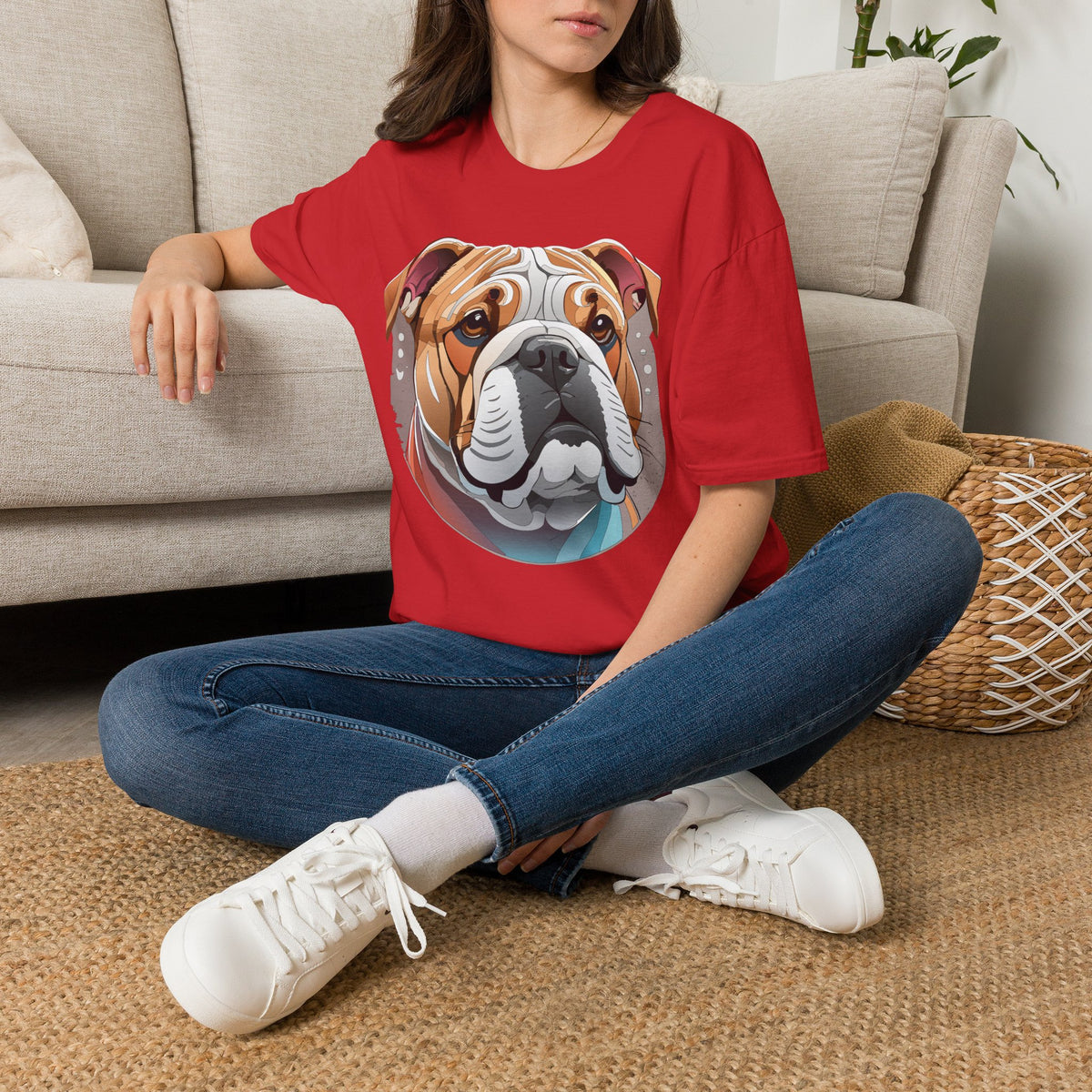 Bulldog Graphic T-Shirt — Colorful English Bulldog Portrait Graphic Design Unisex 100 Cotton Gildan T-Shirt