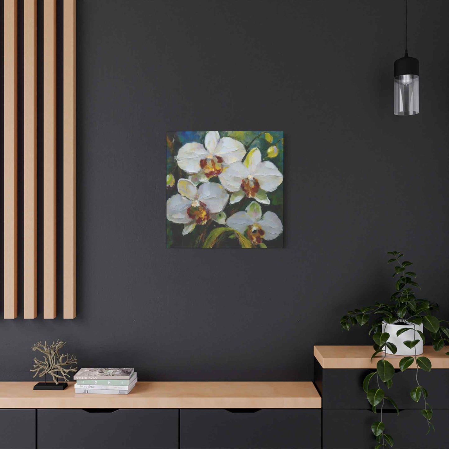 White Orchids Print Canvas, Floral Oil Paint Print 20x20, 24x24, 30x30, 32x32, 36x36 Art Design Pine-Wood Inner Frame MC-136