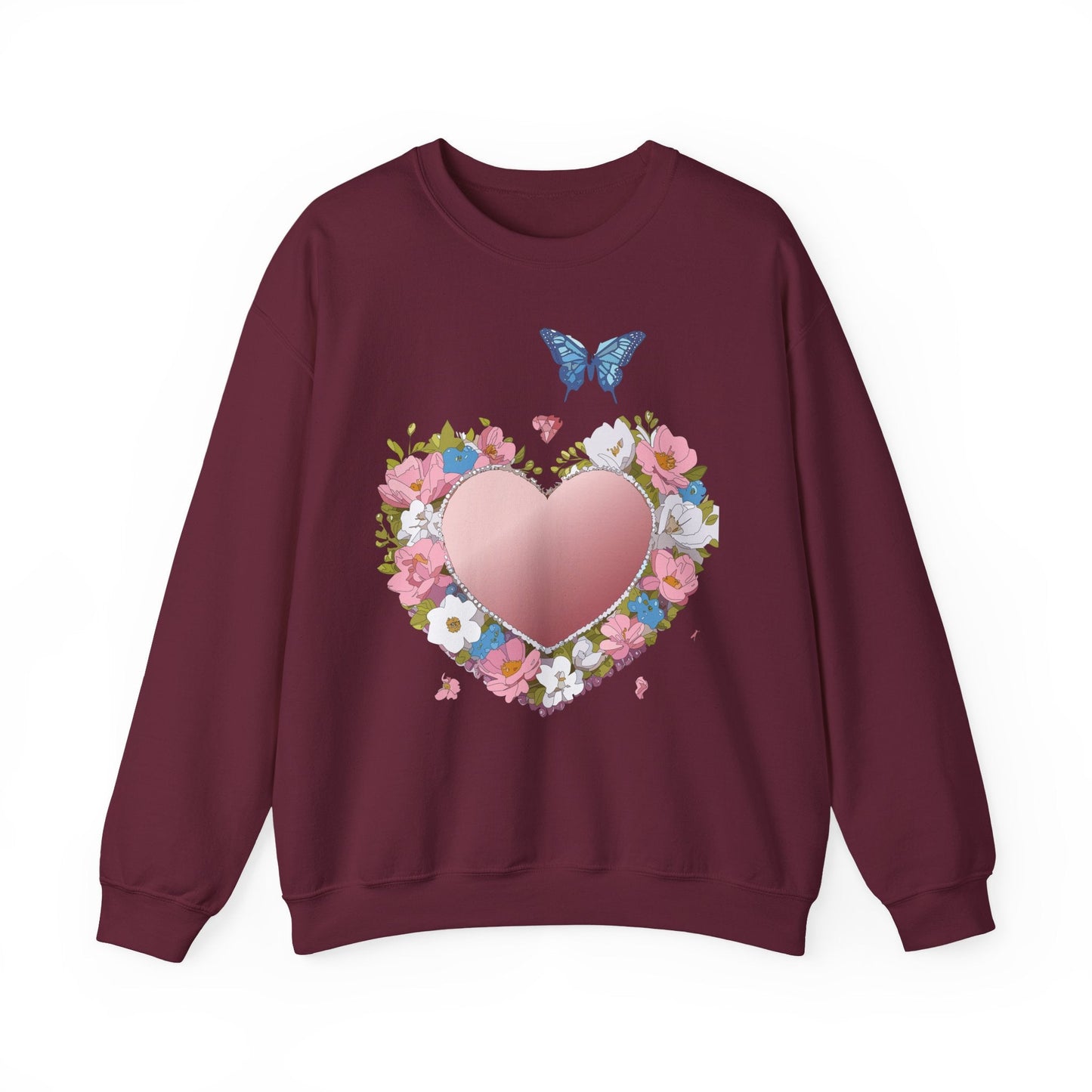 Unisex Floral Heart Sweatshirt Valentines Day Love Crewneck Gildan 18000 50/50 Cotton Polyester
