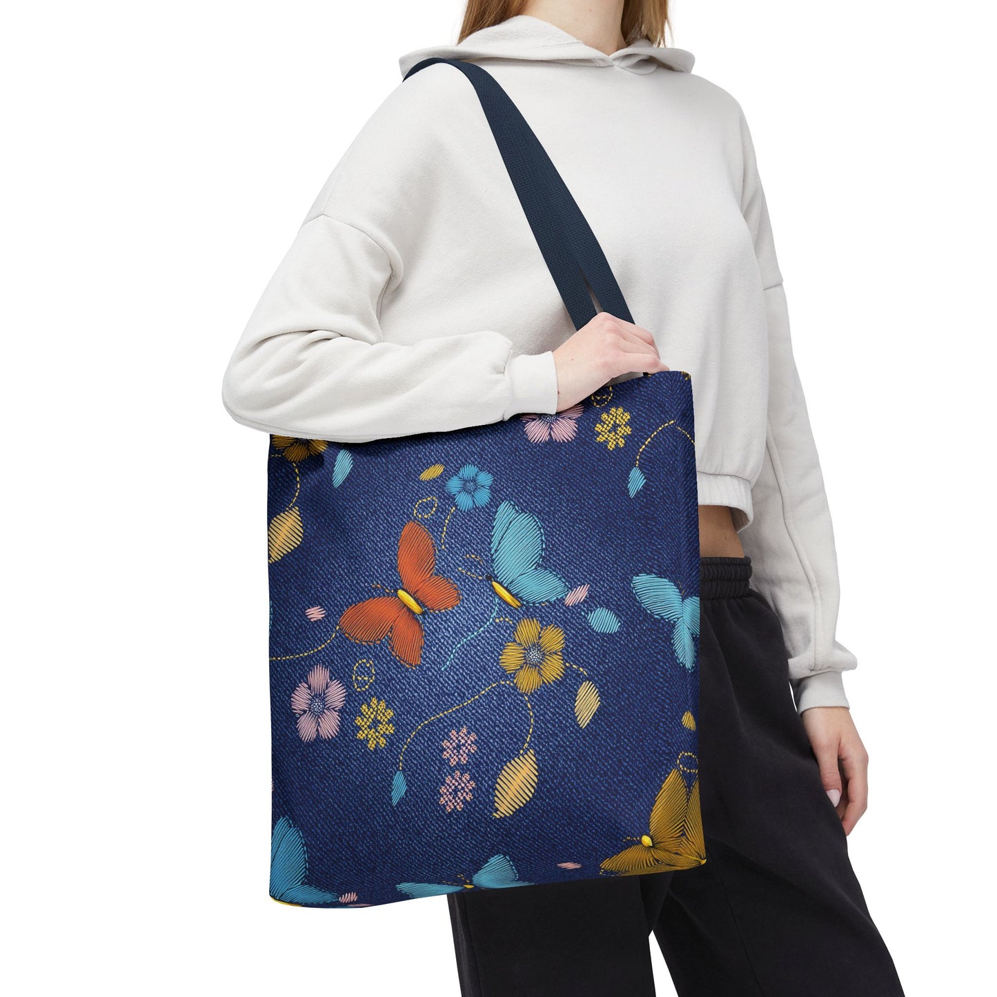 Denim Fabric Imitation Print Unisex Canvas Bag Poly Spun 3 Sizes Tote Bag 167