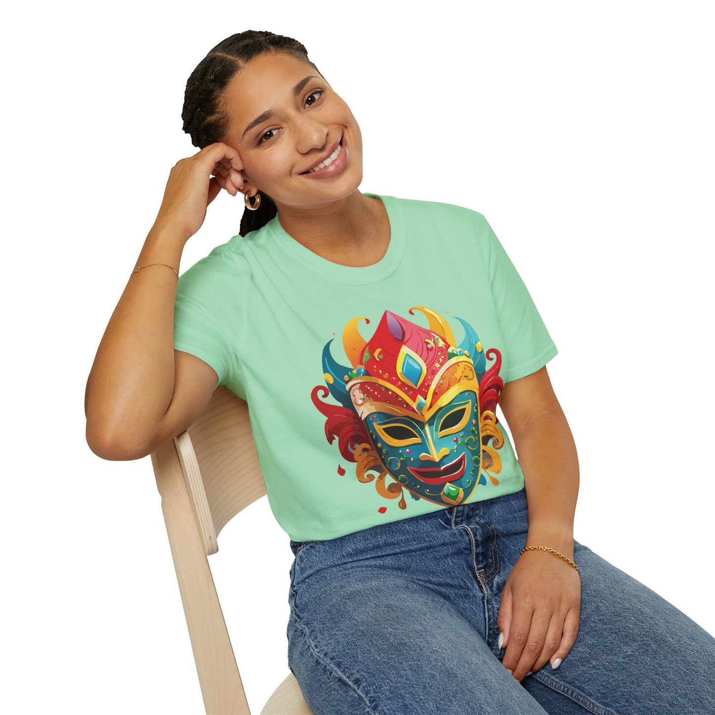 Unisex Mask Tee Shirt Gildan Softstyle 64000 Ring Spun Cotton Breathable Masquerade Design