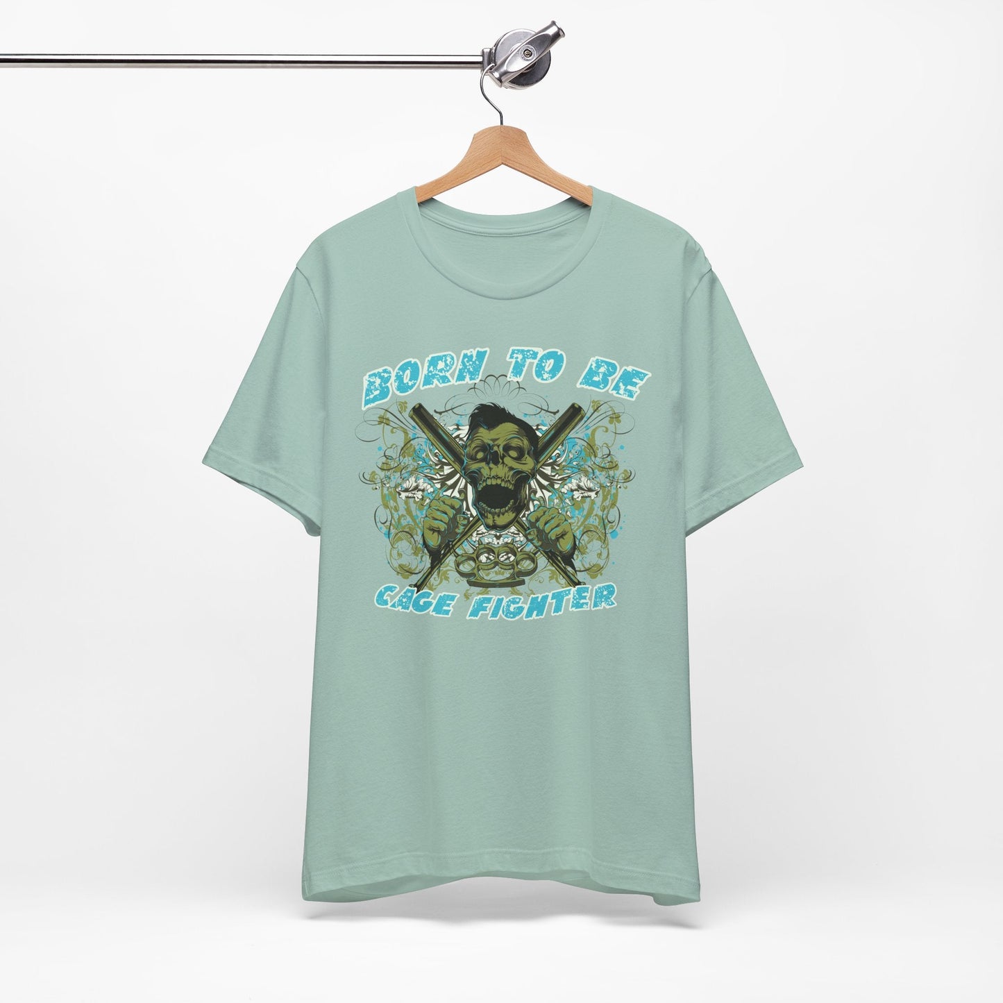 Born To Be Cage Fighter Tee Skull Crossed Knives Graphic T-Shirt