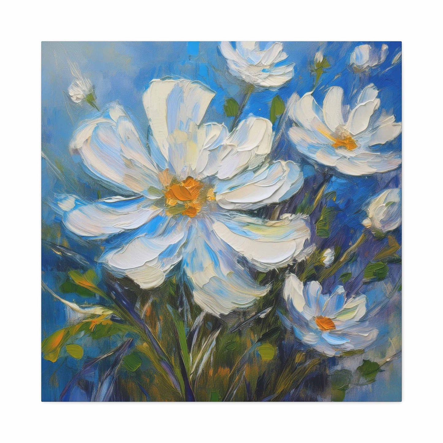 White Flowers Print Canvas, White Flowers Oil Paint Print 20x20, 24x24, 30x30, 32x32, 36x36, Art Design Print Non-Frame MC-7