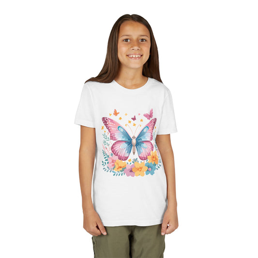 Butterfly Blossom Youth Tee - Colorful Short Sleeve T-Shirt for Spring Celebrations (9-14)