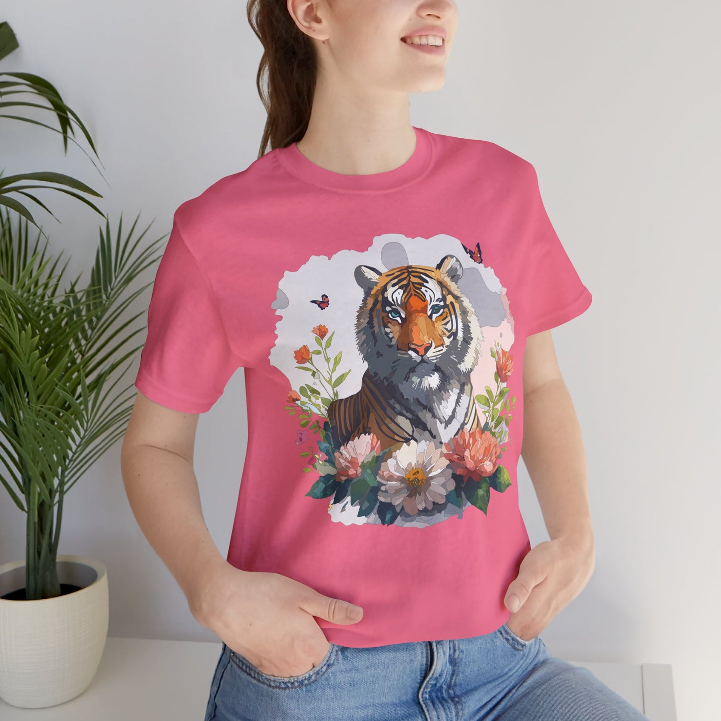 Floral Tiger Graphic Tee, Animal Shirt, Tiger Shirt, Flower Top, T-Shirt with Animal, Art Design