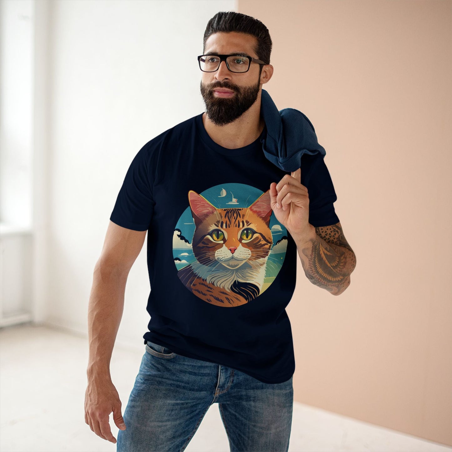Unisex Premium Cotton Staple Tee With Original Cat Art Design Featuring Retro2Nova Logo And Everyday Comfort