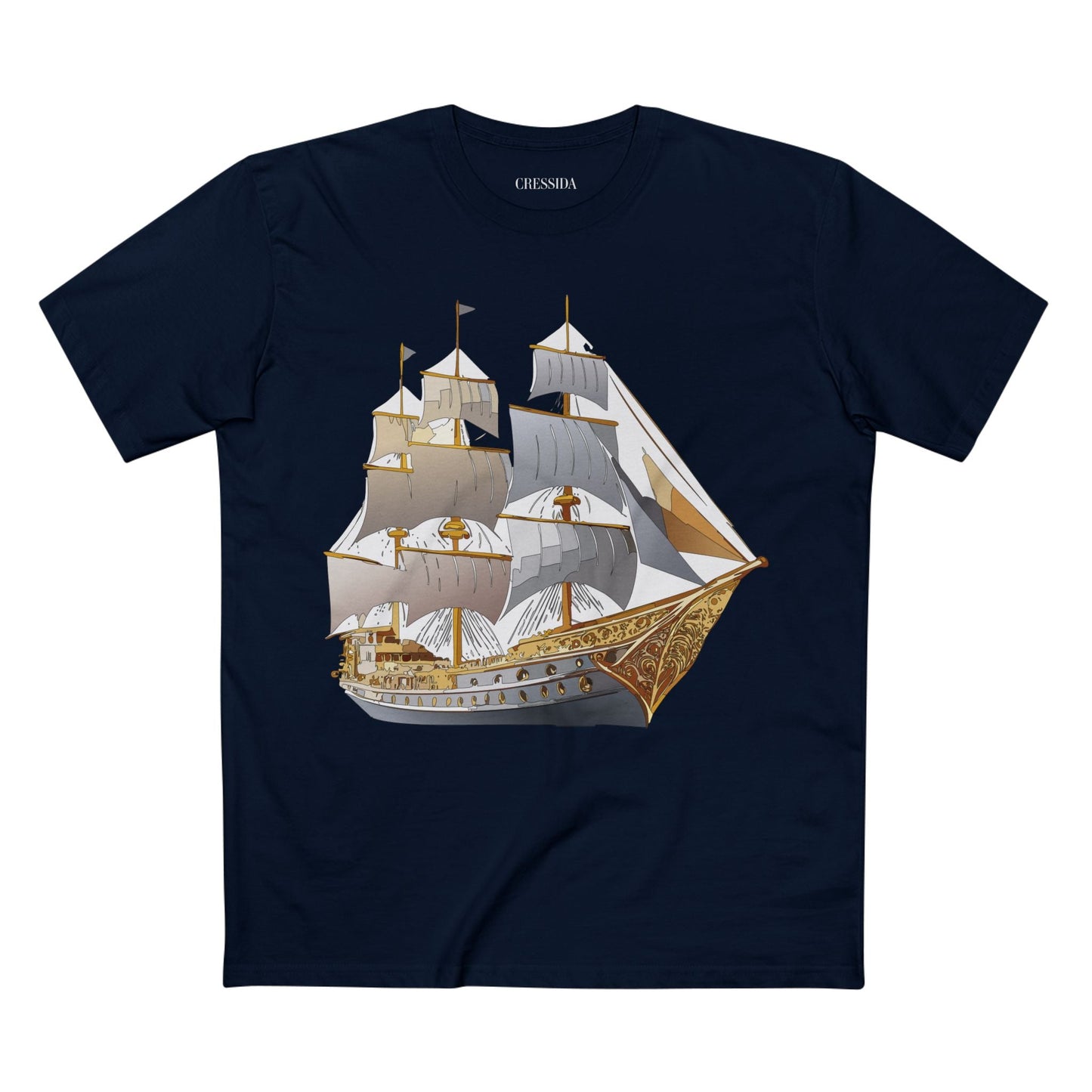 Ship Graphic Unisex 100 Cotton T-Shirt with Gold Frigate Art Design 17