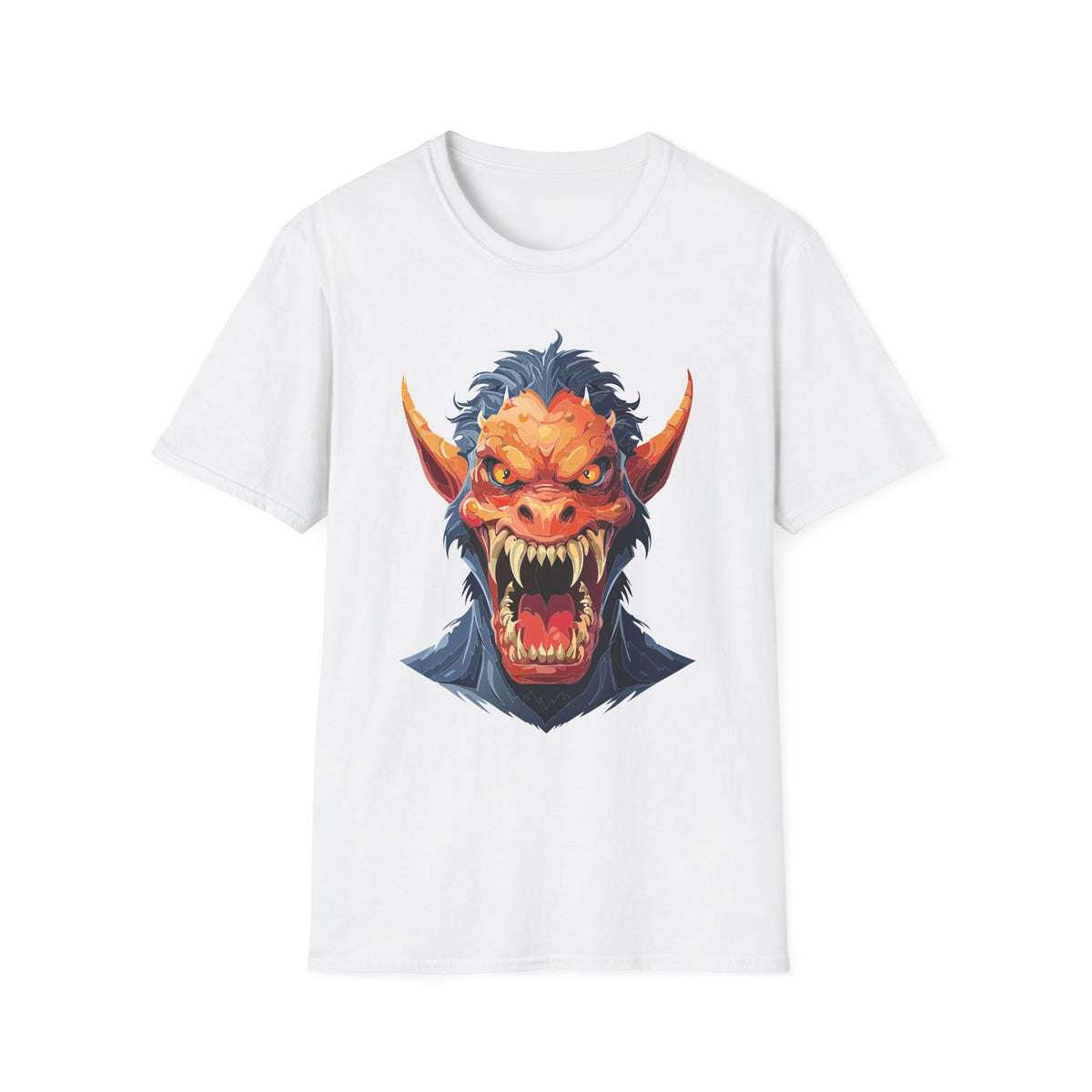 Demonic Monster Head T-Shirt — Fierce Horror Cartoon Graphic Tee Unisex 100 Cotton Gildan T-Shirt
