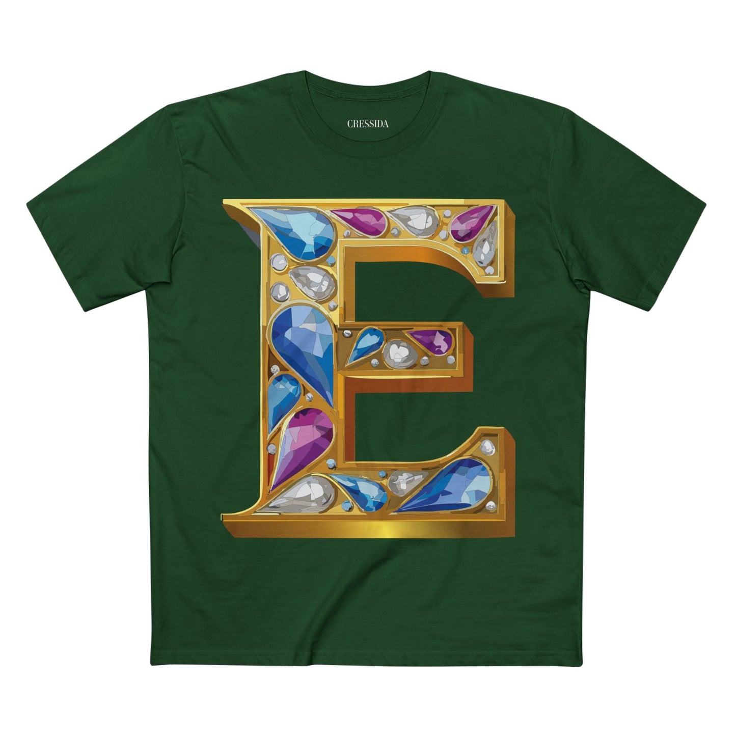 Letter E Graphic Design Tee Unisex 100 Cotton With Antique Gold Letters Artwork T-Shirt