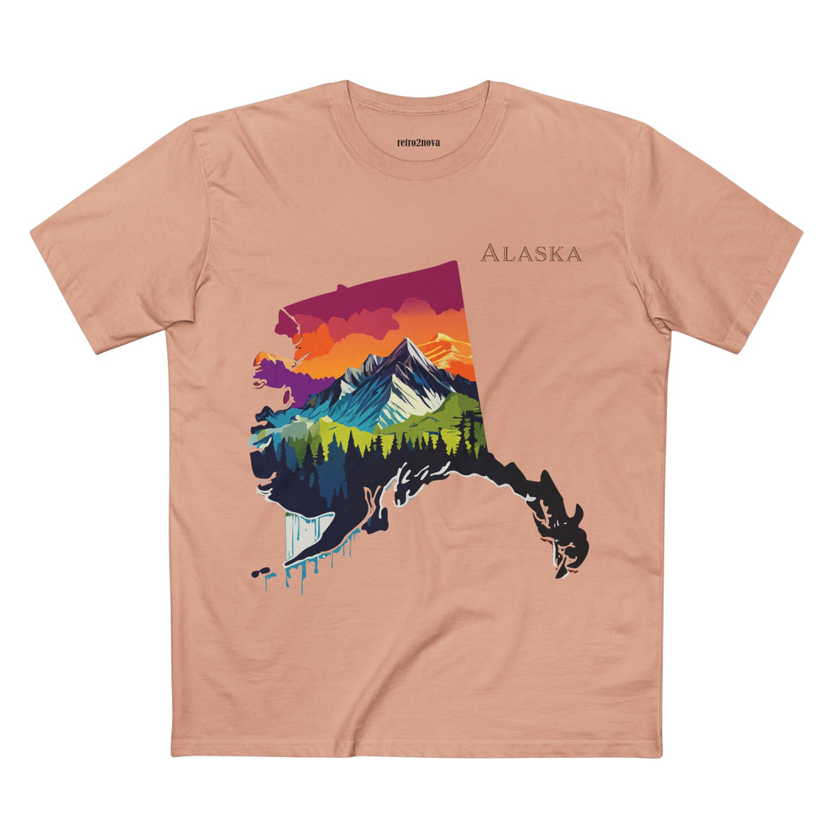 Alaska Mountain Landscape T-Shirt | State Silhouette Sunset Forest