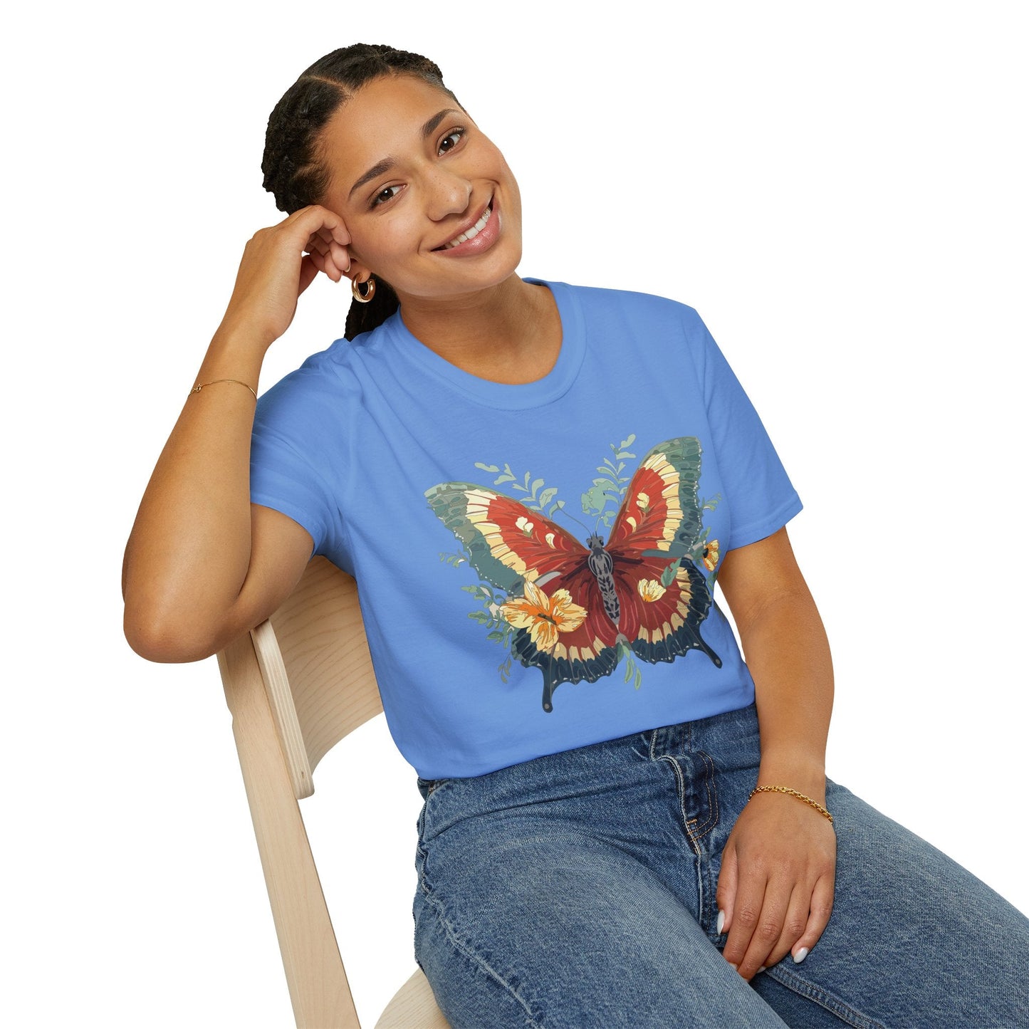 Butterfly T Shirt Unisex Gildan Softstyle 64000 Comfort Monarch Design 100 Percent Cotton