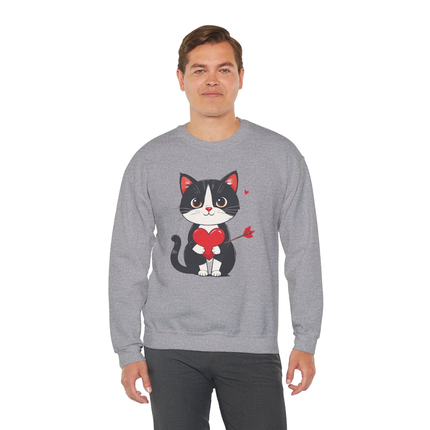 Cat Heart Sweatshirt, Heart Sweatshirt, Cat Sweatshirt, Valentine's Day Sweatshirt, 50/50 Cotton-Poly Animal Sweatshirt 103