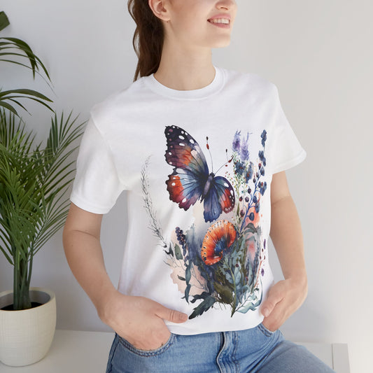 Cotton Tee Shirt with Butterfly Prints