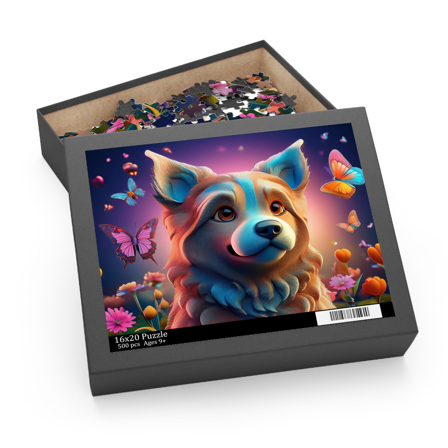 Puzzles-21 Floral Dog Face Puzzle 500-Piece  Floral Dog Puzzle 500-Piece, Kids Puzzles Size: 16" x 20",  Ages 9+