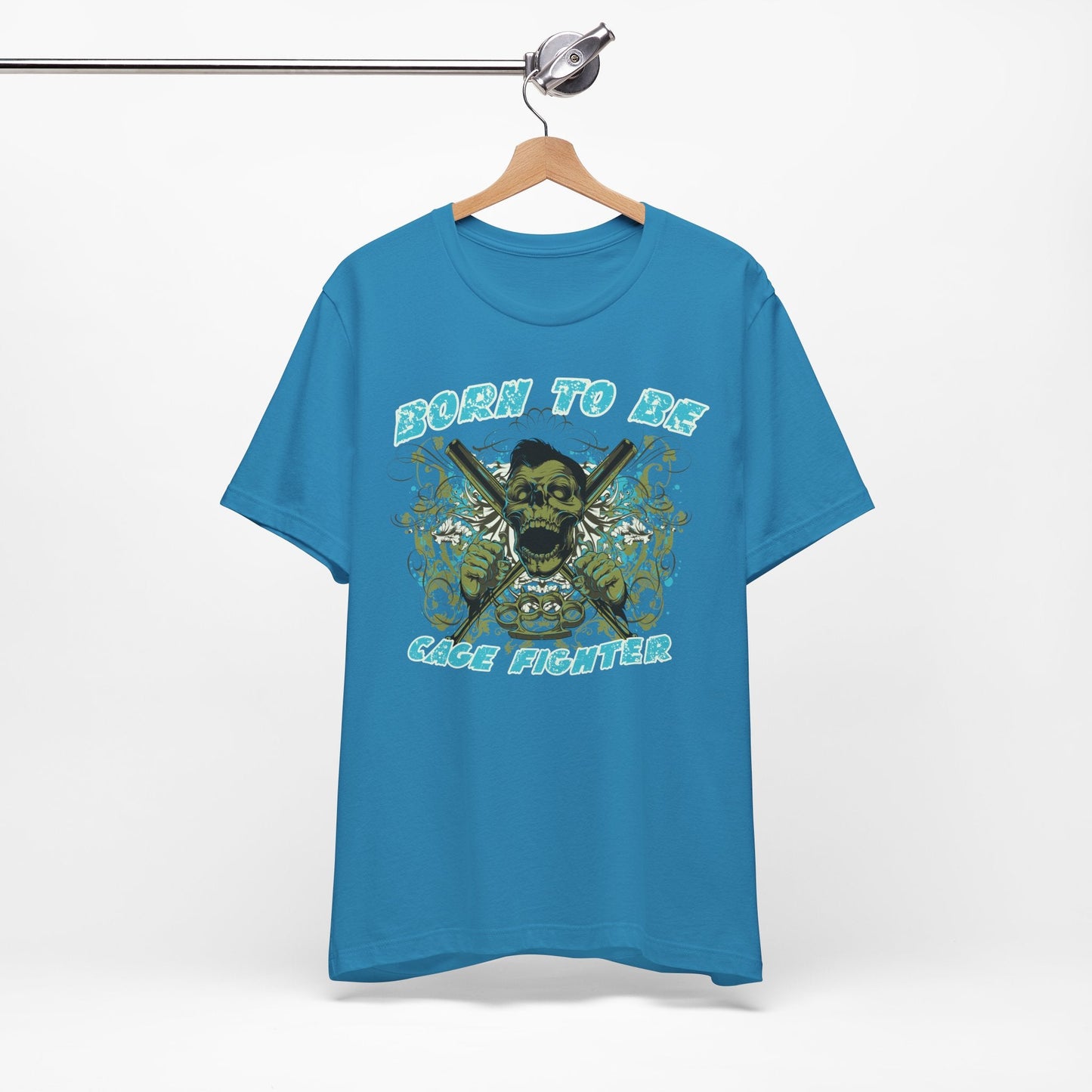 Born To Be Cage Fighter Tee Skull Crossed Knives Graphic T-Shirt