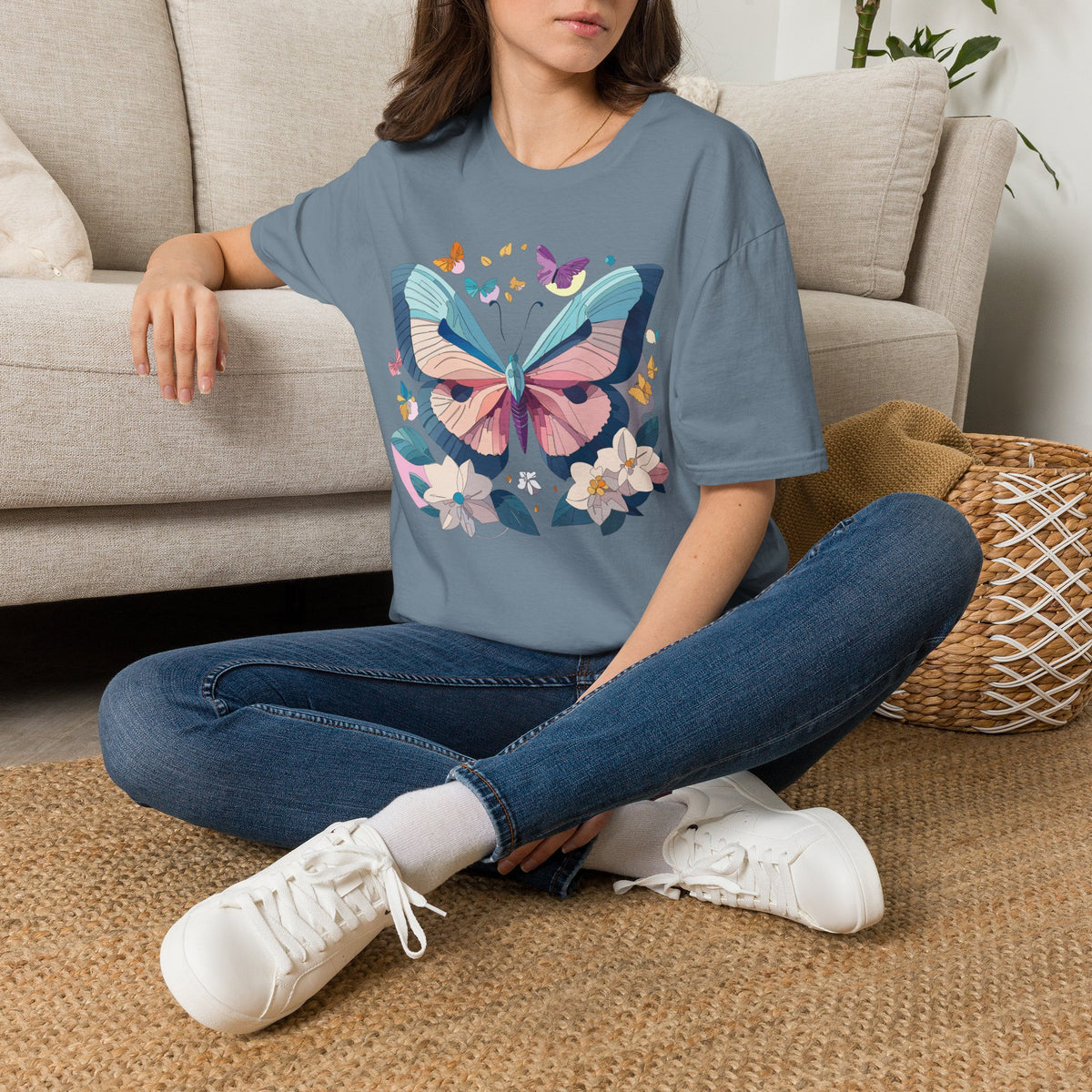 Pastel Butterfly Floral Moths Graphic Design Unisex 100 Cotton Gildan T-Shirt