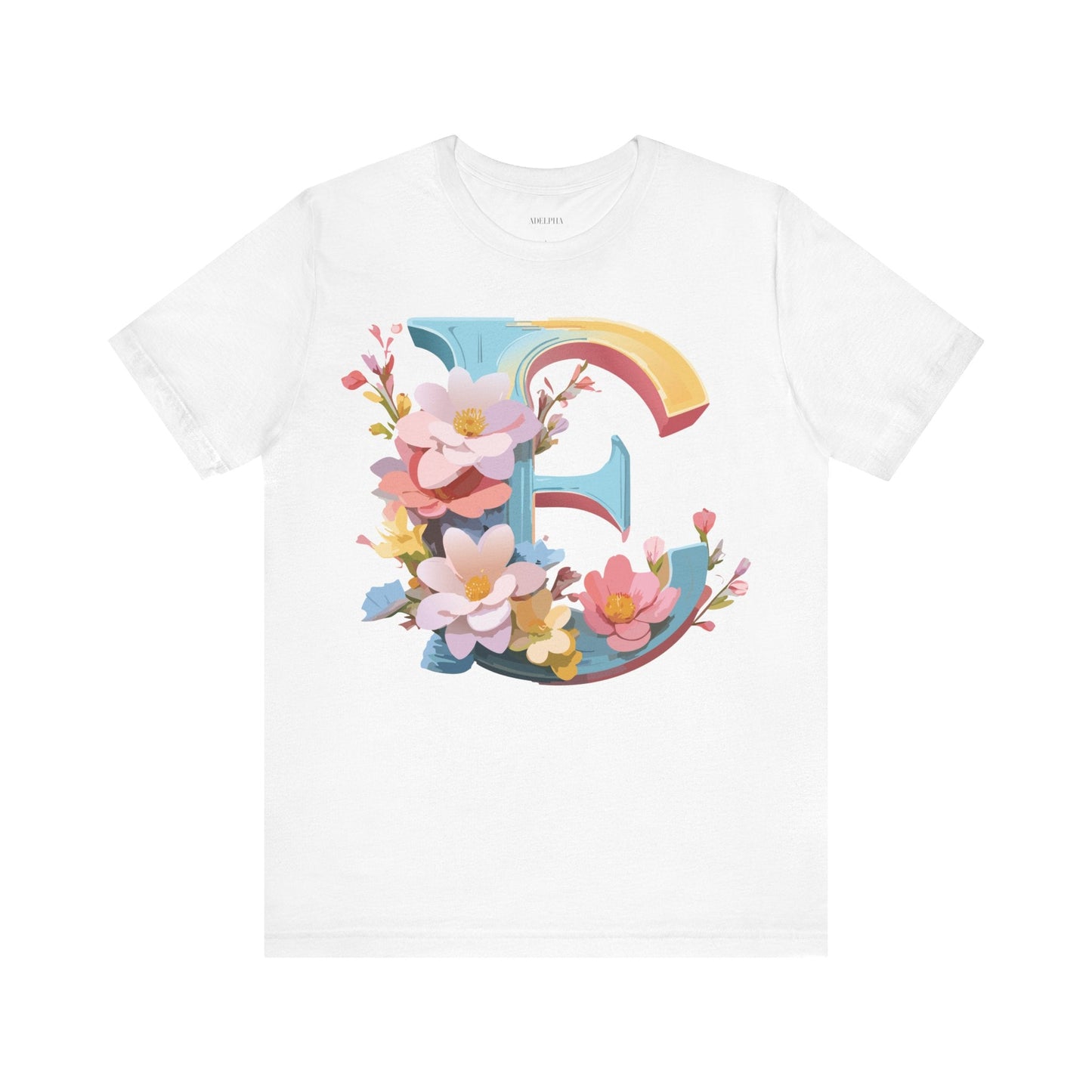 Letter E Shirt Unisex Graphic Tee Short Sleeve Vintage Inspired Art Design Adelpha