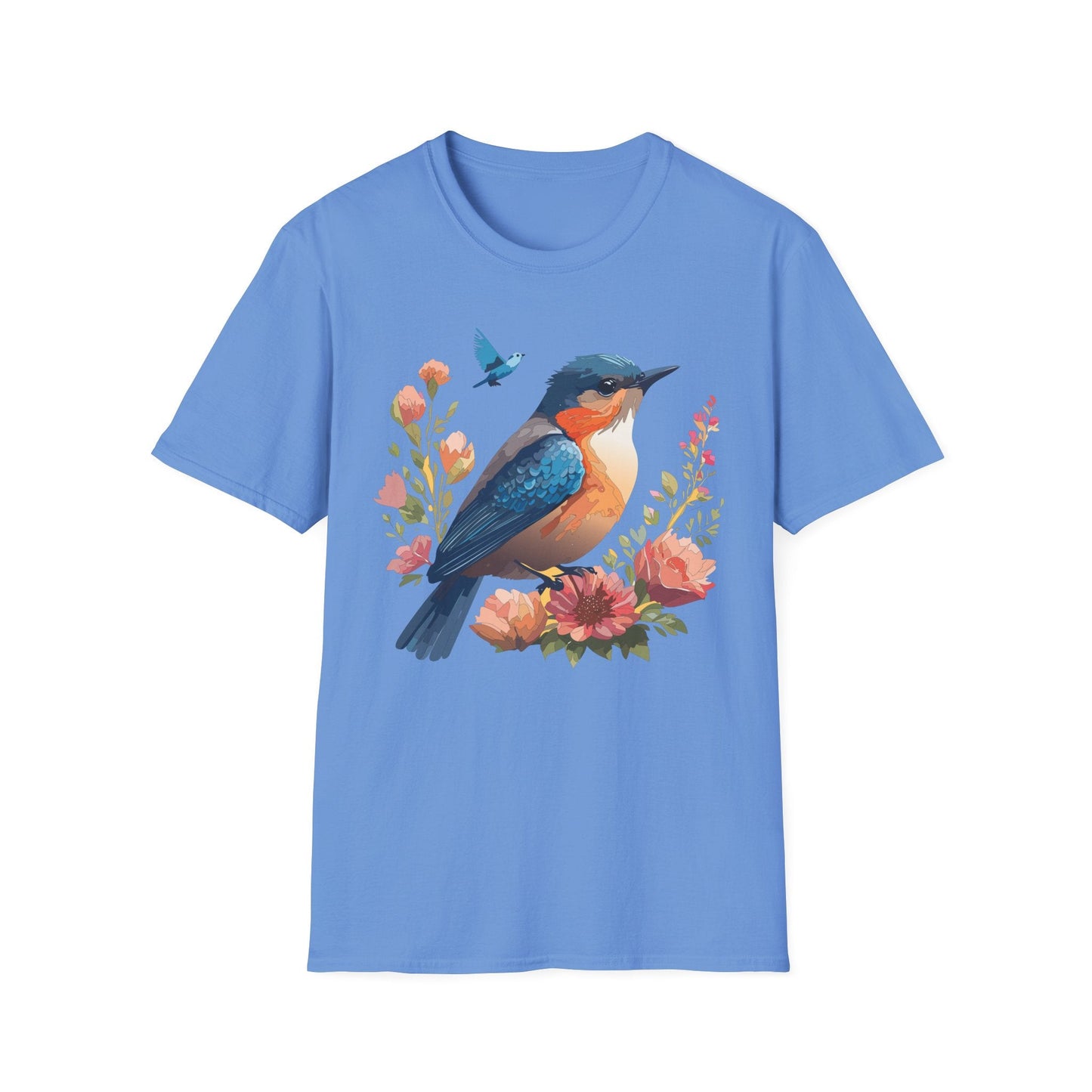 Unisex Floral Bird T Shirt Softstyle 64000 Gildan Ring Spun Cotton Tee Relaxed Fit