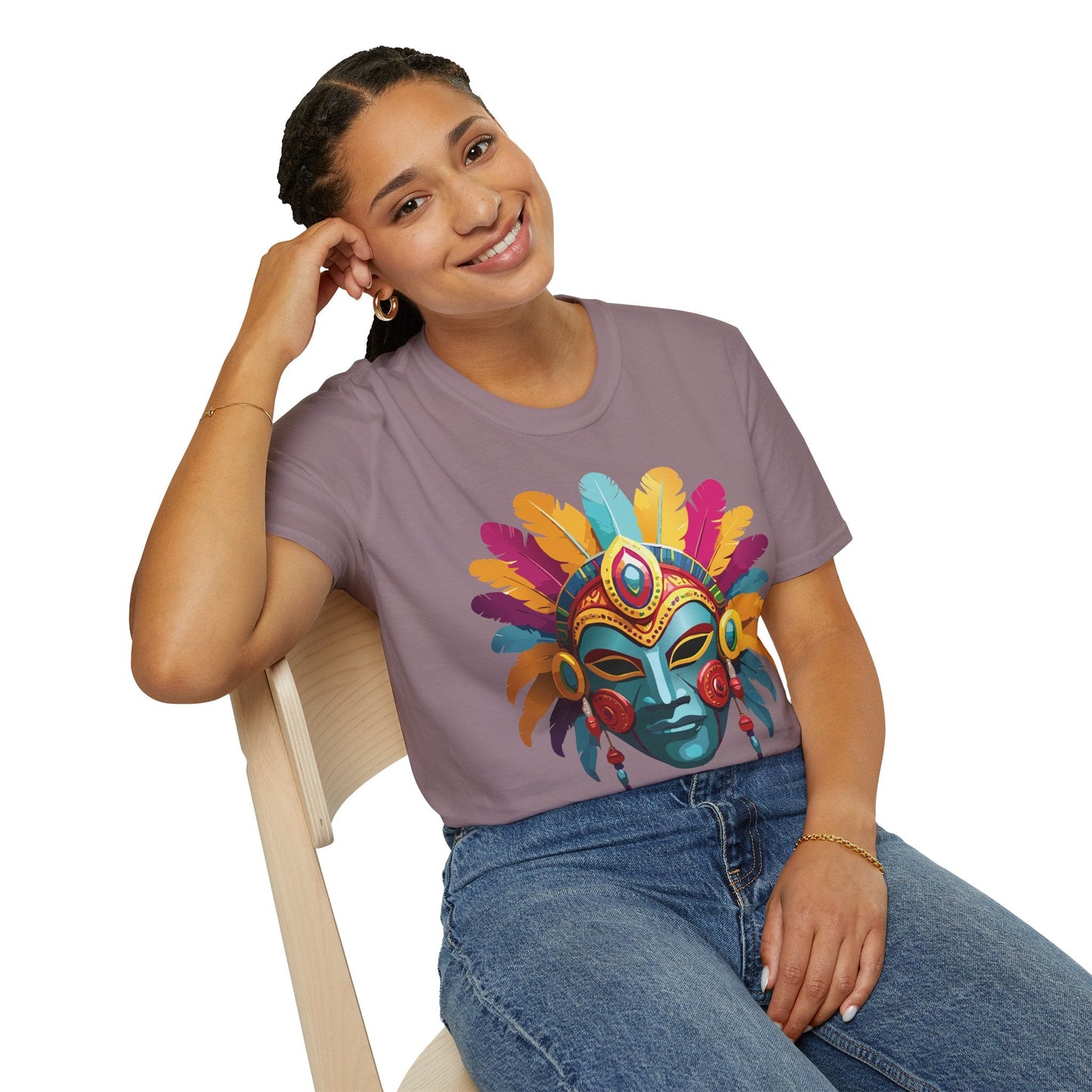 Mask Tee Shirt Unisex Short Sleeve Graphic Tee Masquerade Design 100 Percent Ring Spun Cotton