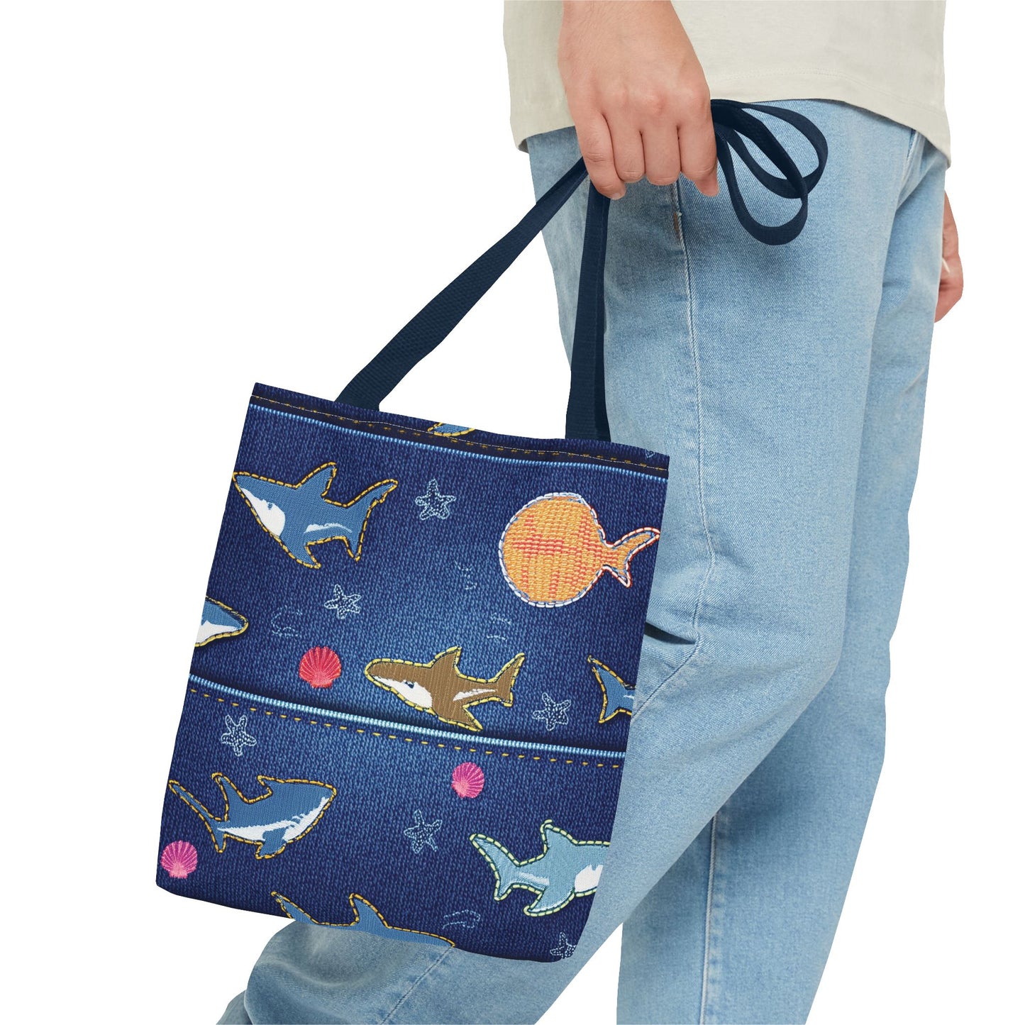 Denim Fabric Imitation Print Unisex Canvas Bag Poly Spun 3 Sizes Tote Bag 182-18