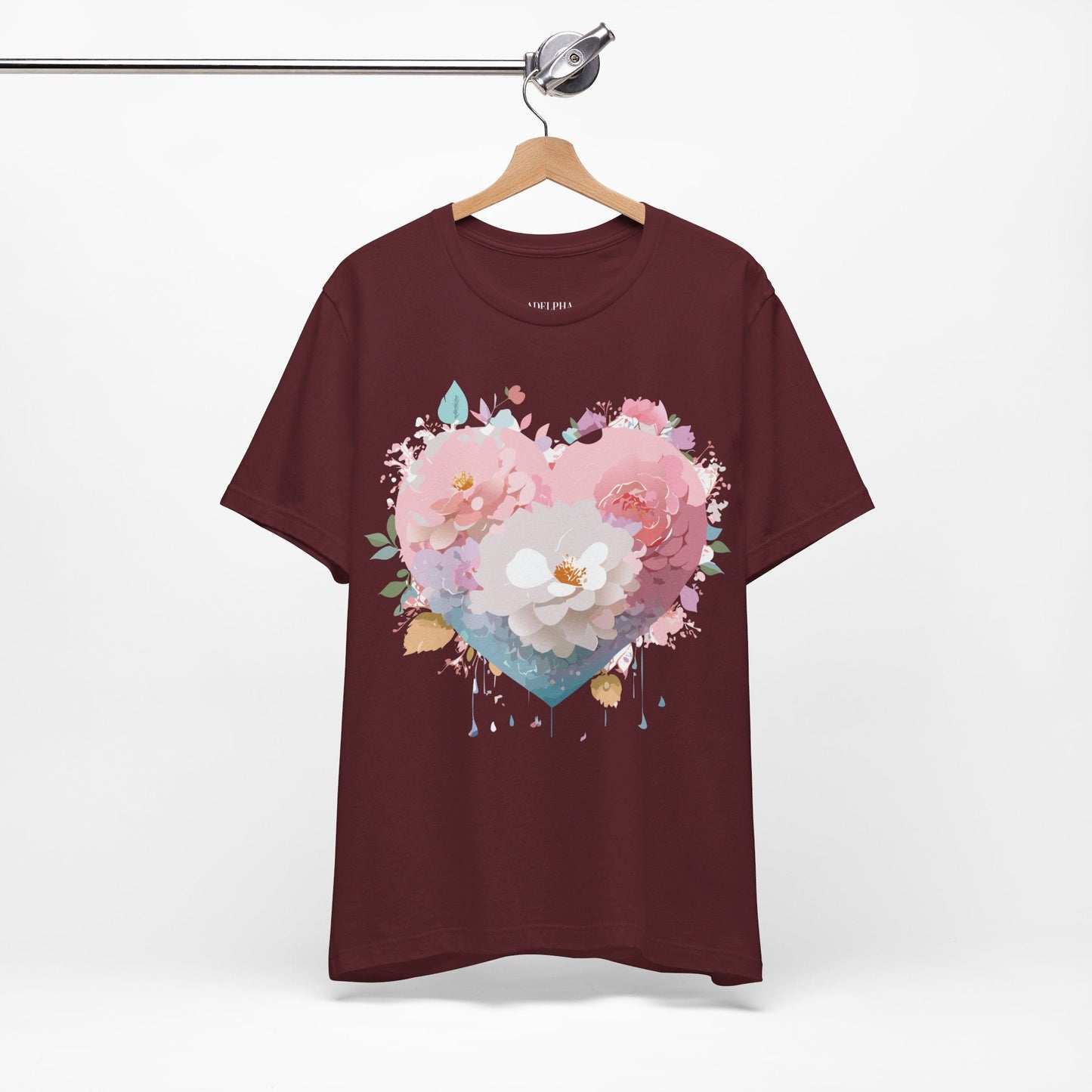 Valentine Day Graphic Unisex 100 Cotton Vintage Artwork with Love and Flower Design Tee 34