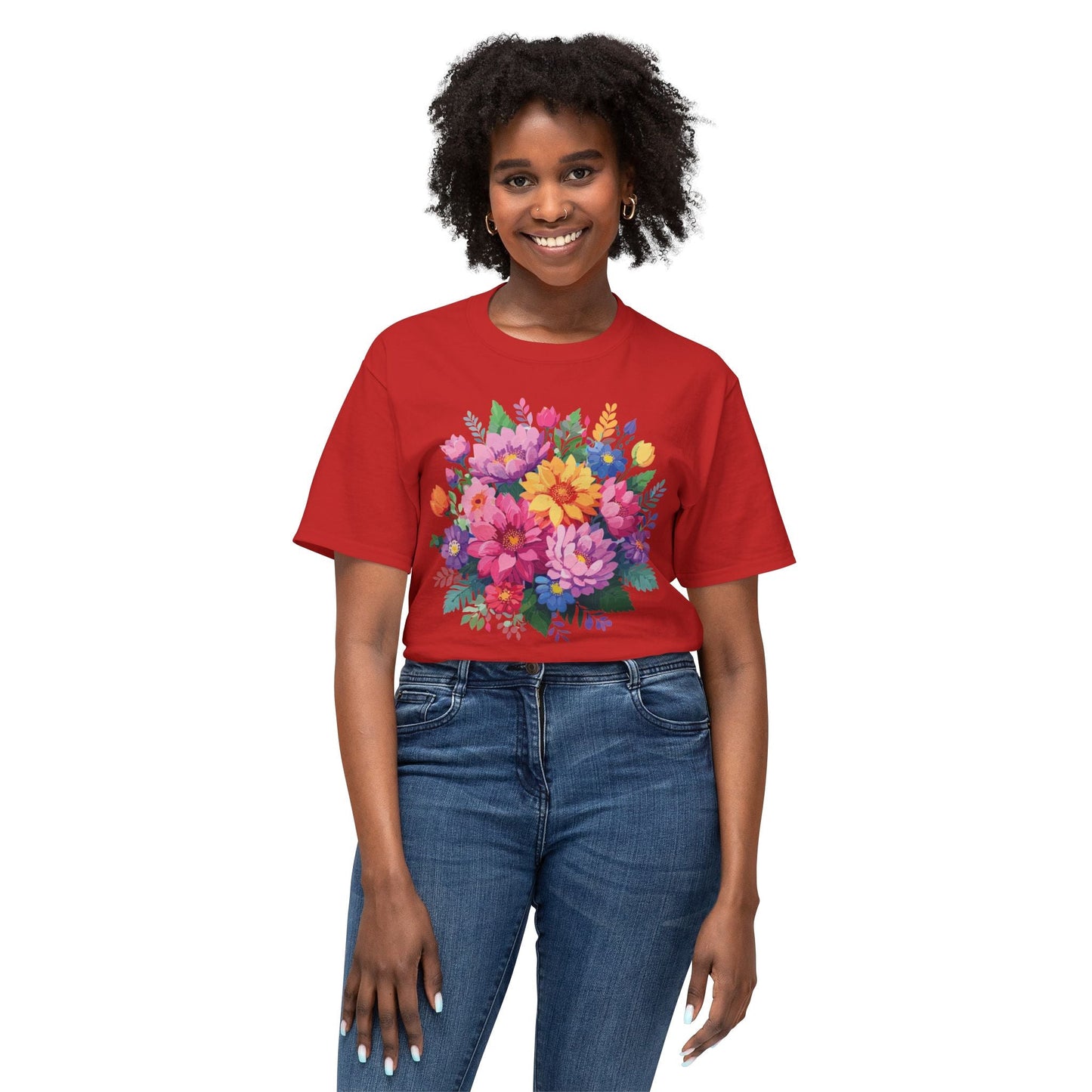 Unisex Floral T Shirt With Full Color Art Print Made In USA 100 Percent Cotton Breathable