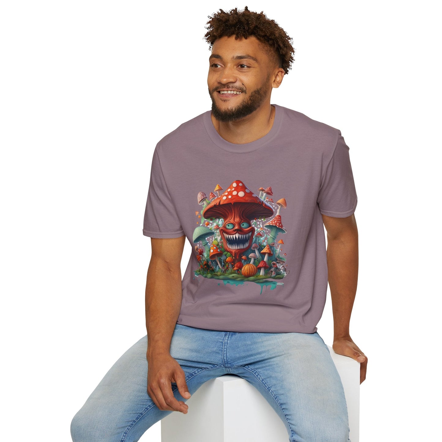 Funny Mashroom Graphic Unisex Softstyle Cotton With Cartoon Illustration Design 1