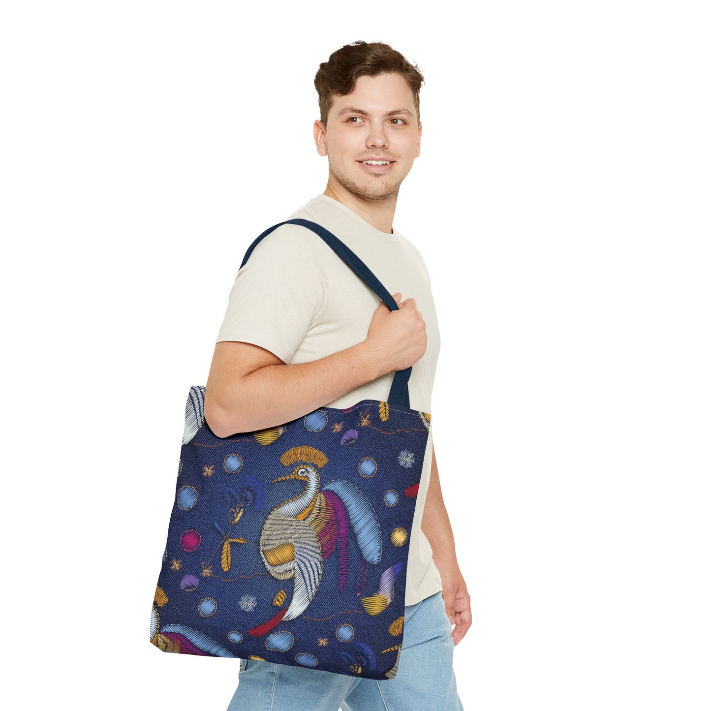Denim Fabric Imitation Print Unisex Canvas Bag Poly Spun 3 Sizes Tote Bag 194-4